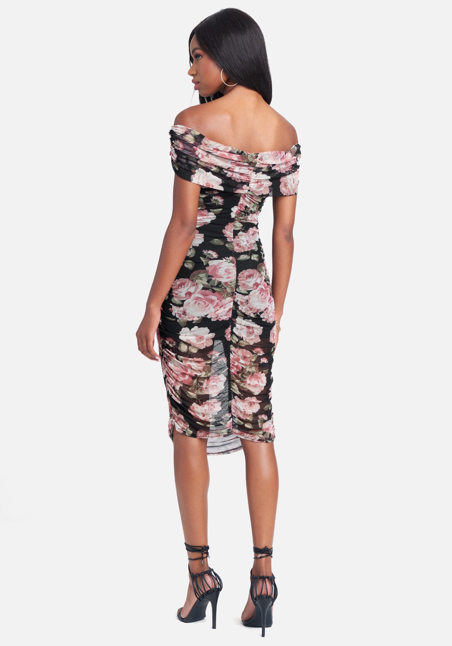 Off Shoulder Floral Ruched Dress