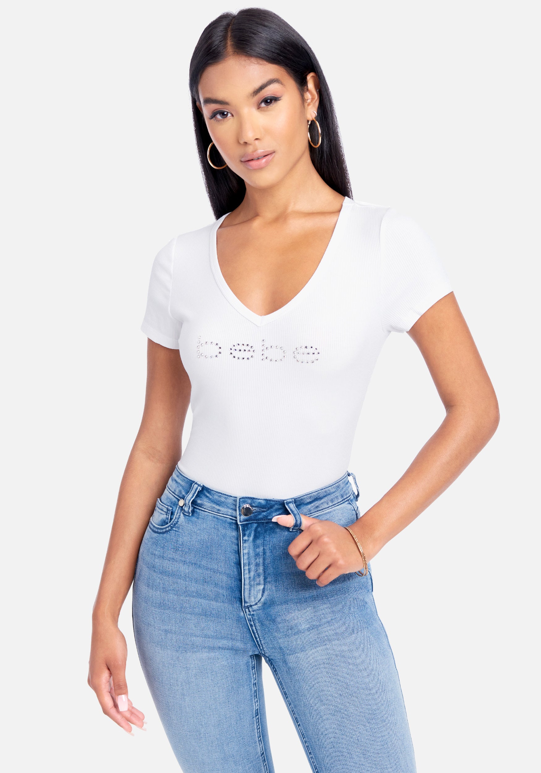 Crystal Logo V-Neck Short Sleeves Tee