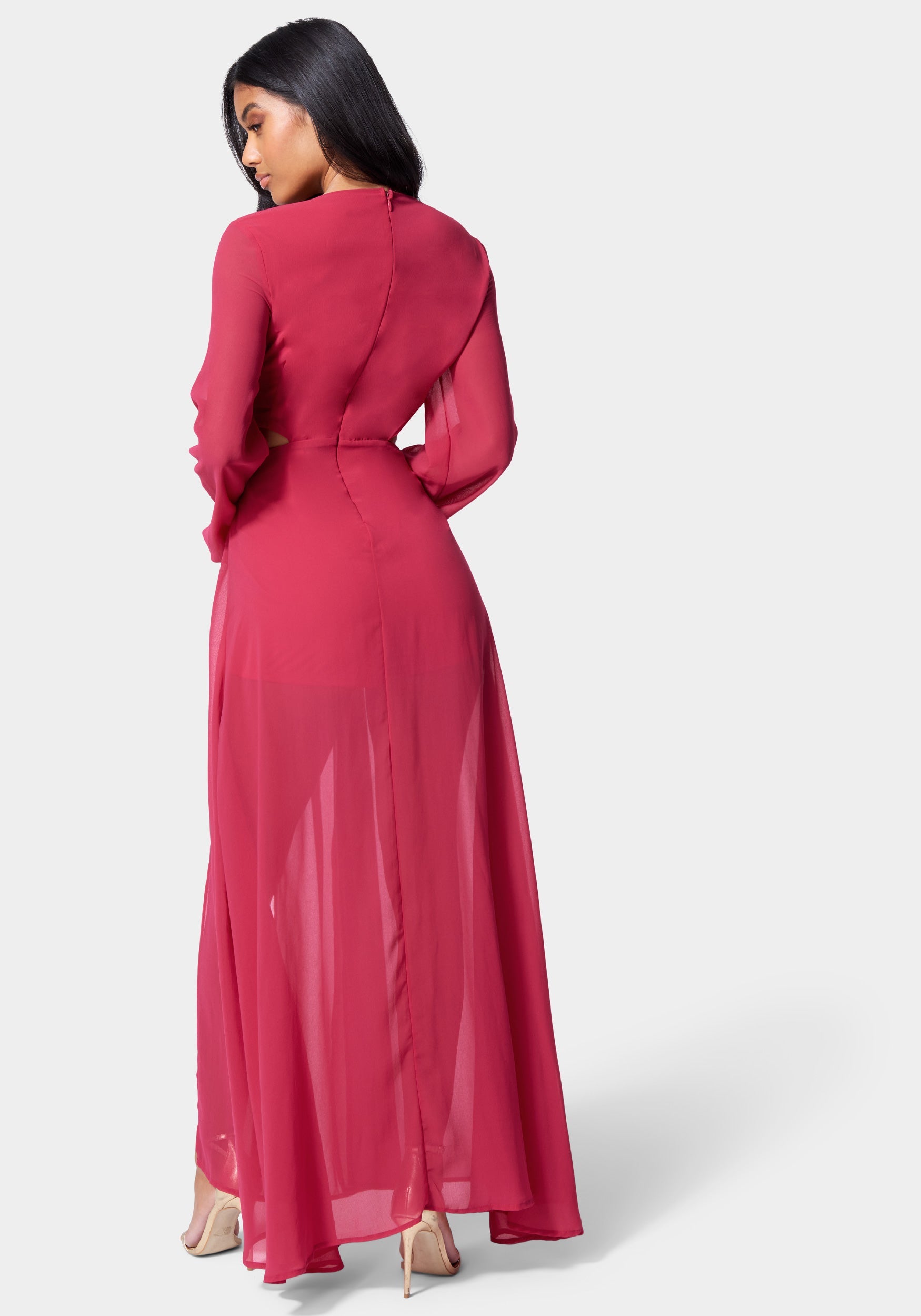 Plunging O-Ring Detail Maxi Dress