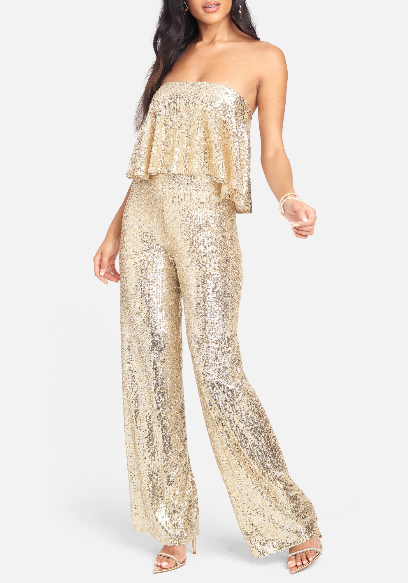 Strapless Sequin Overlay Jumpsuit
