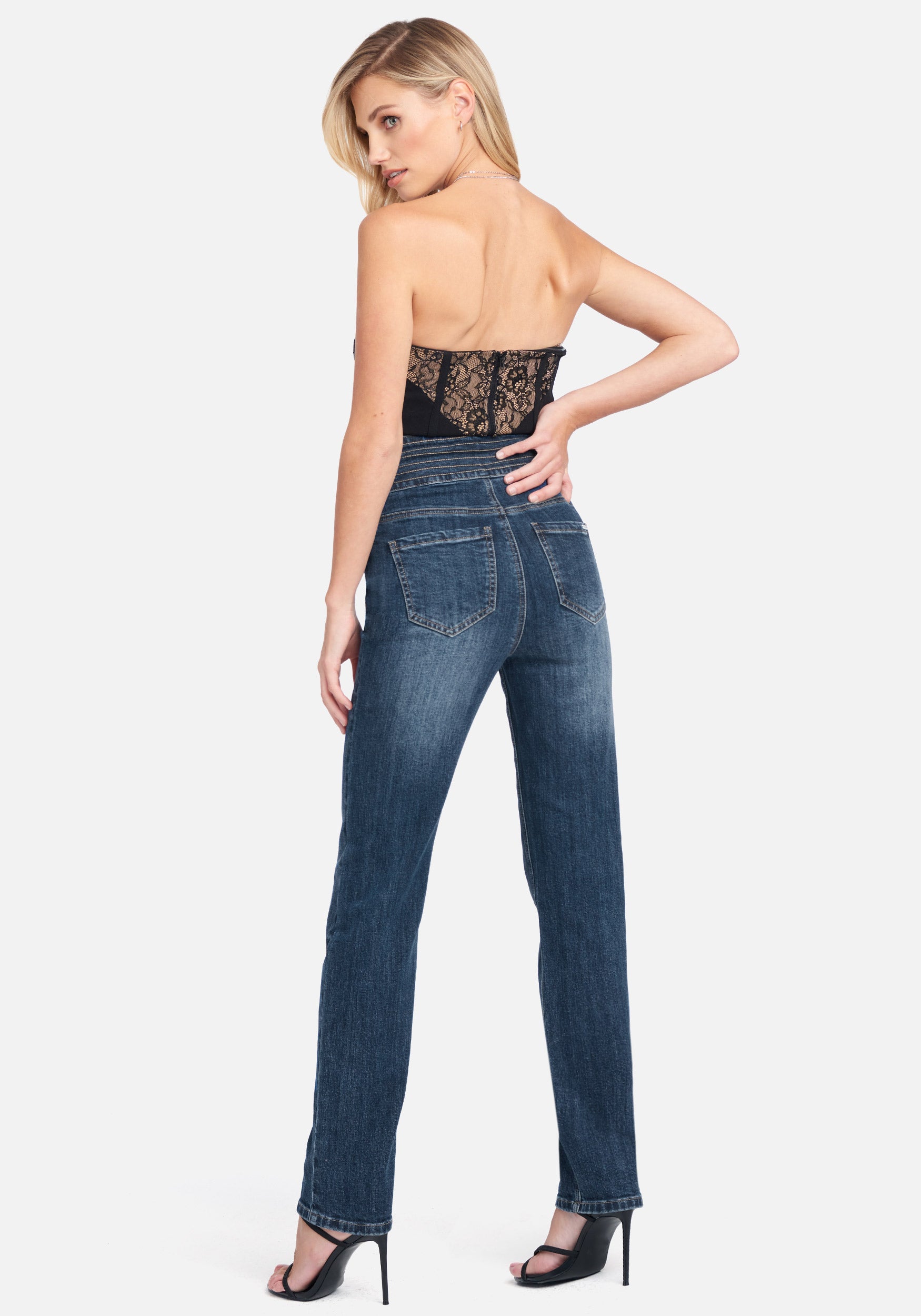 Sculpted High Waist Multi Stitch Straight Leg Jeans