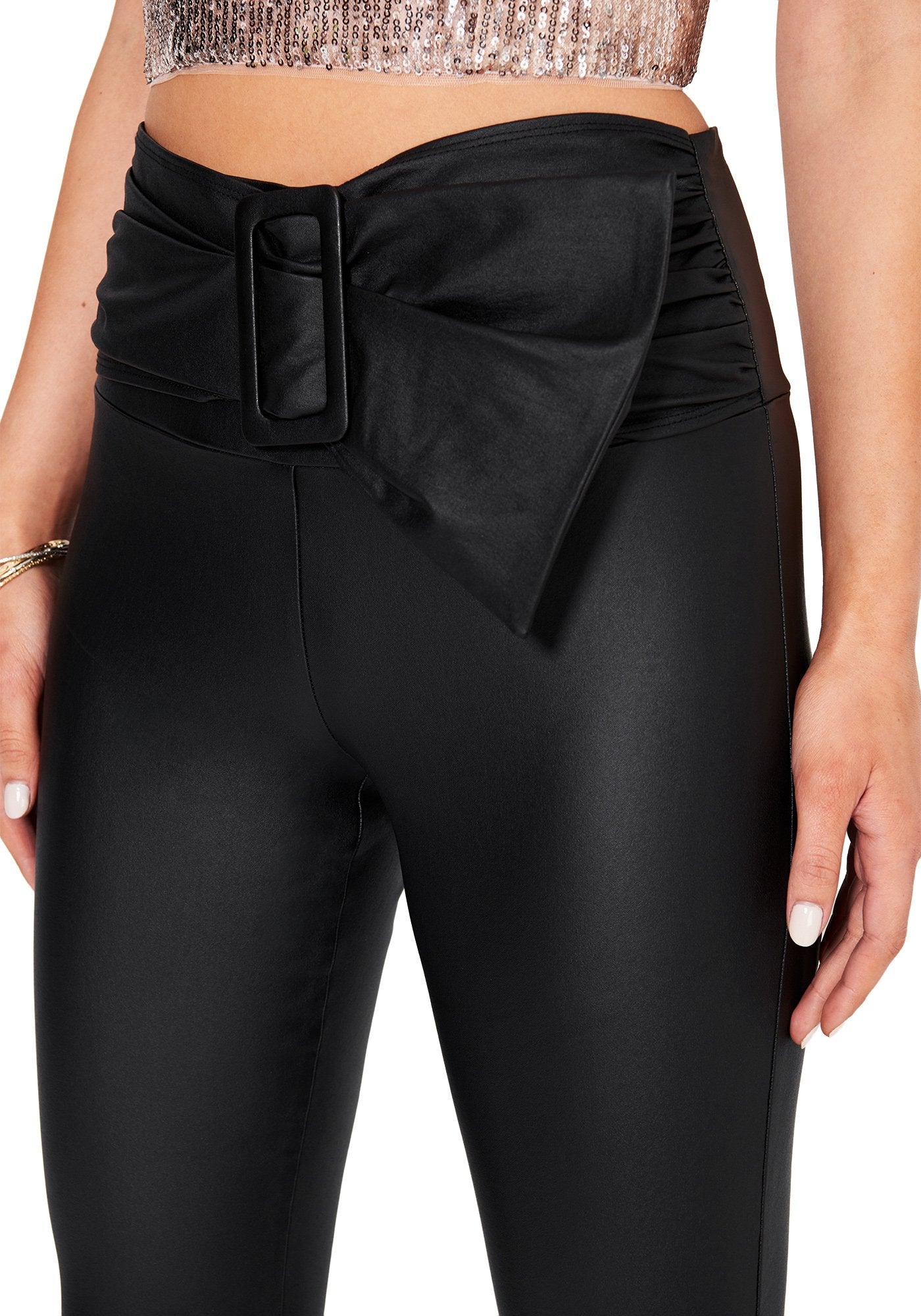 Vegan Leather Detail Bow Detail Legging