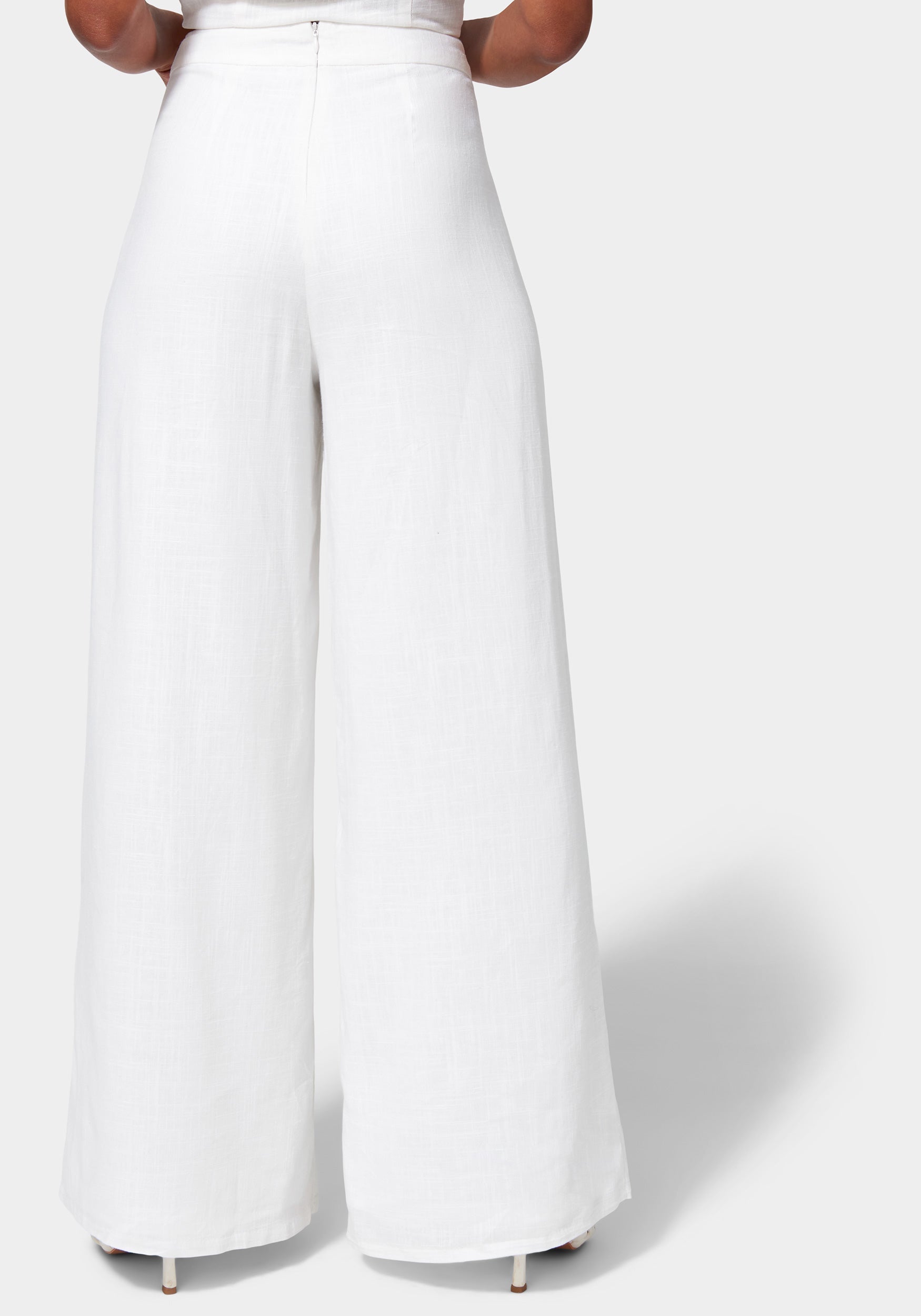 Linen Blend Button Detail Wide Leg Pant