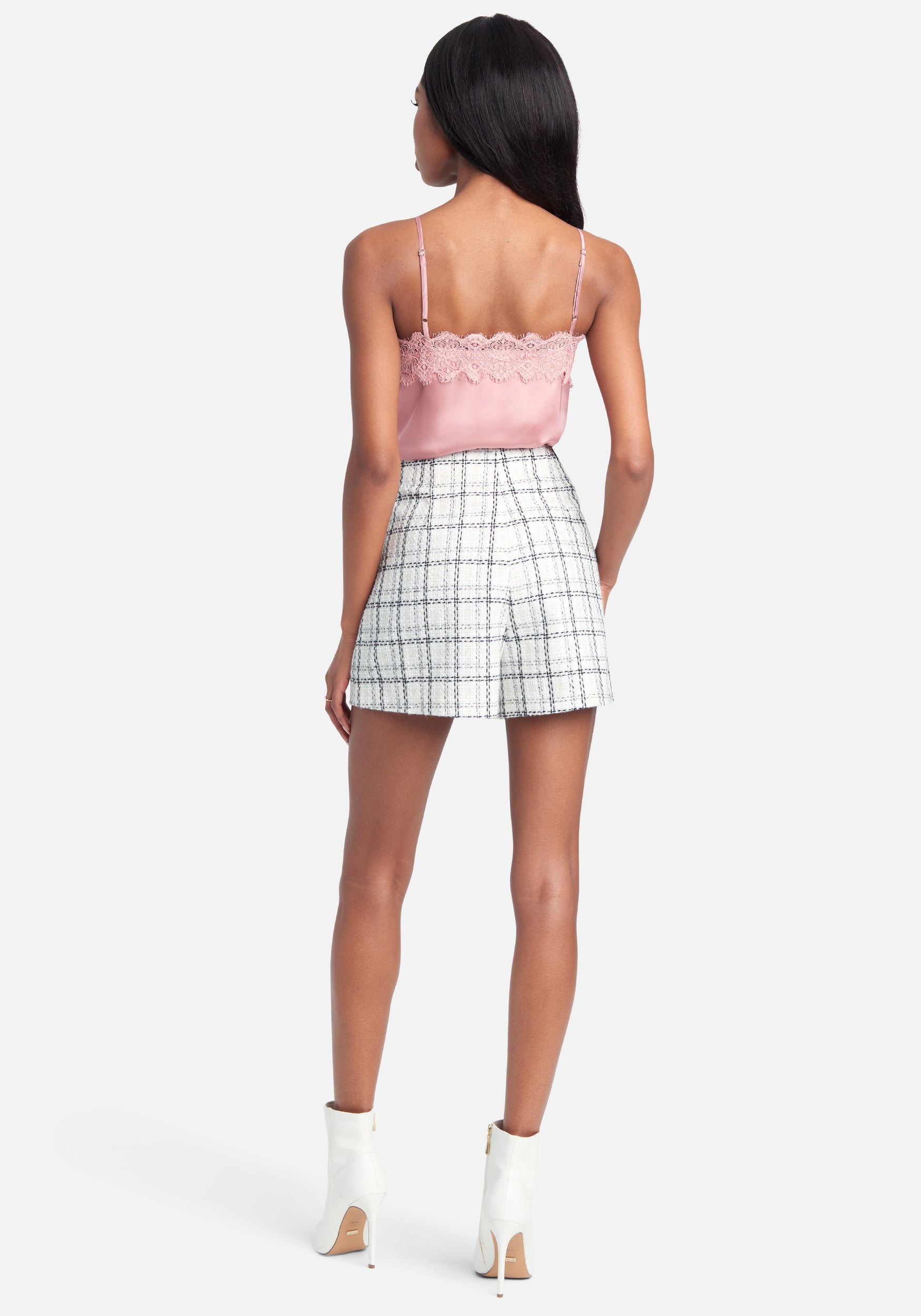 Window Pane Boucle Button Detail Skort