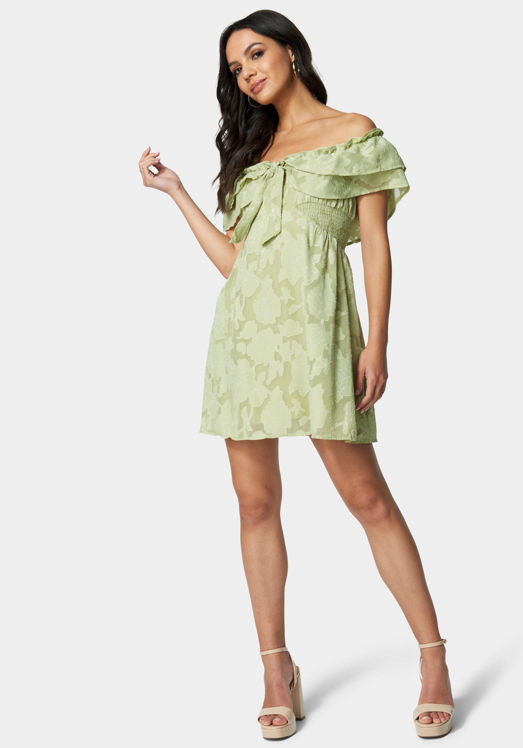 Double Ruffle Jacquard Flare Dress