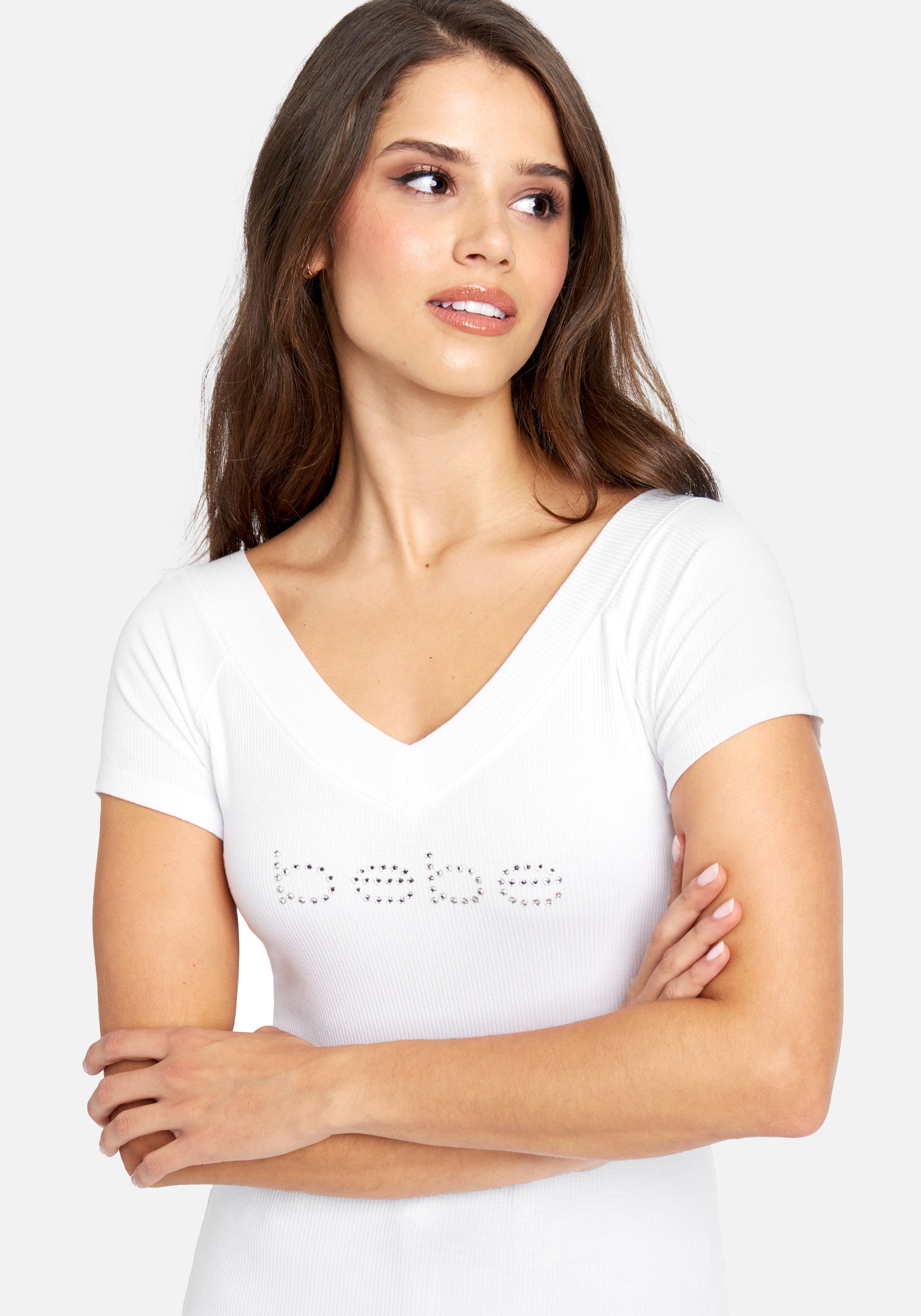 Crystal Logo Double V-Neck Short Sleeve Tee