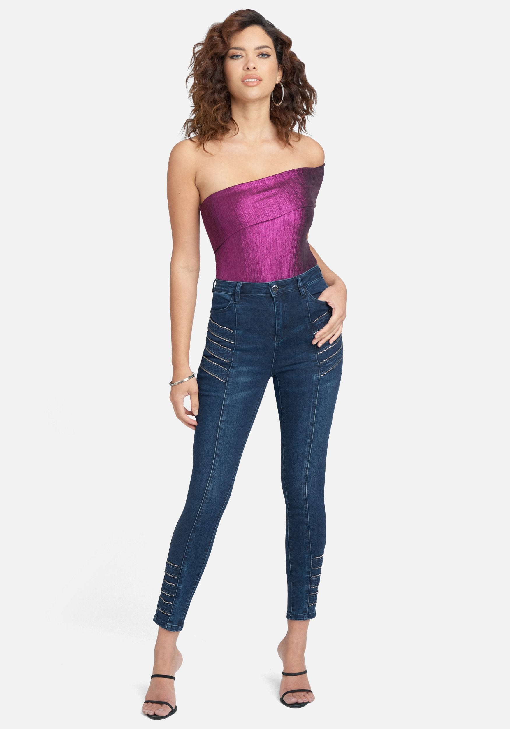 High Waist Twill Tape Slim Leg Jeans