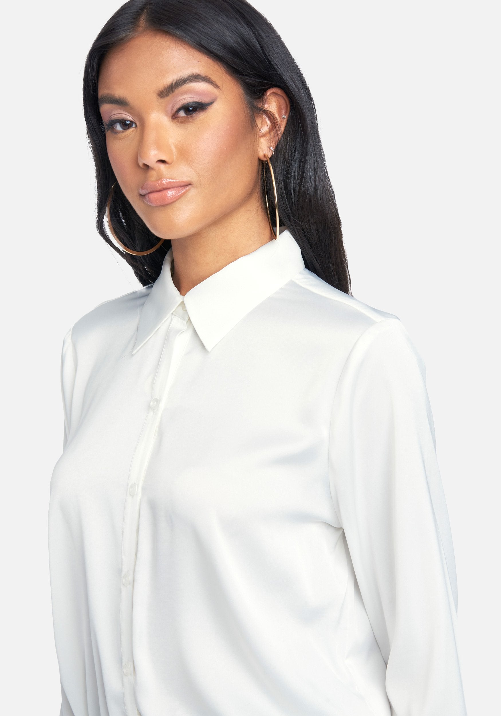 Drawstring Hem Button Up Top