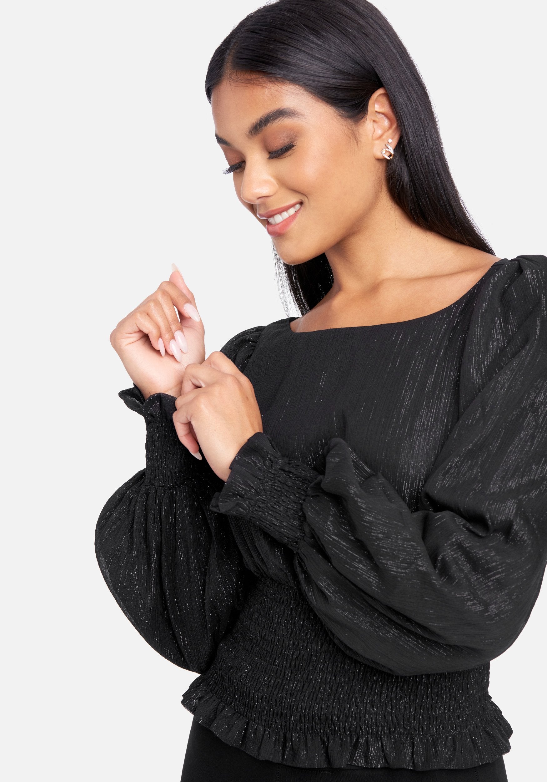 Lurex Chiffon Balloon Sleeve Blouse