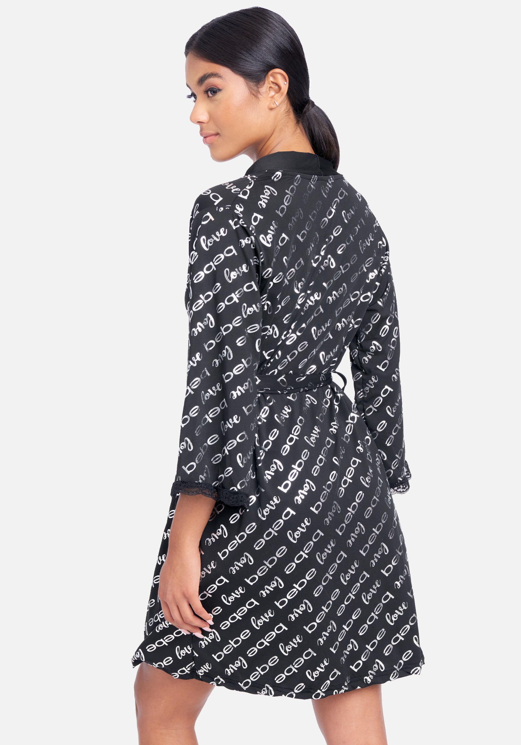 3 Piece Lace Trim Short & Robe Set