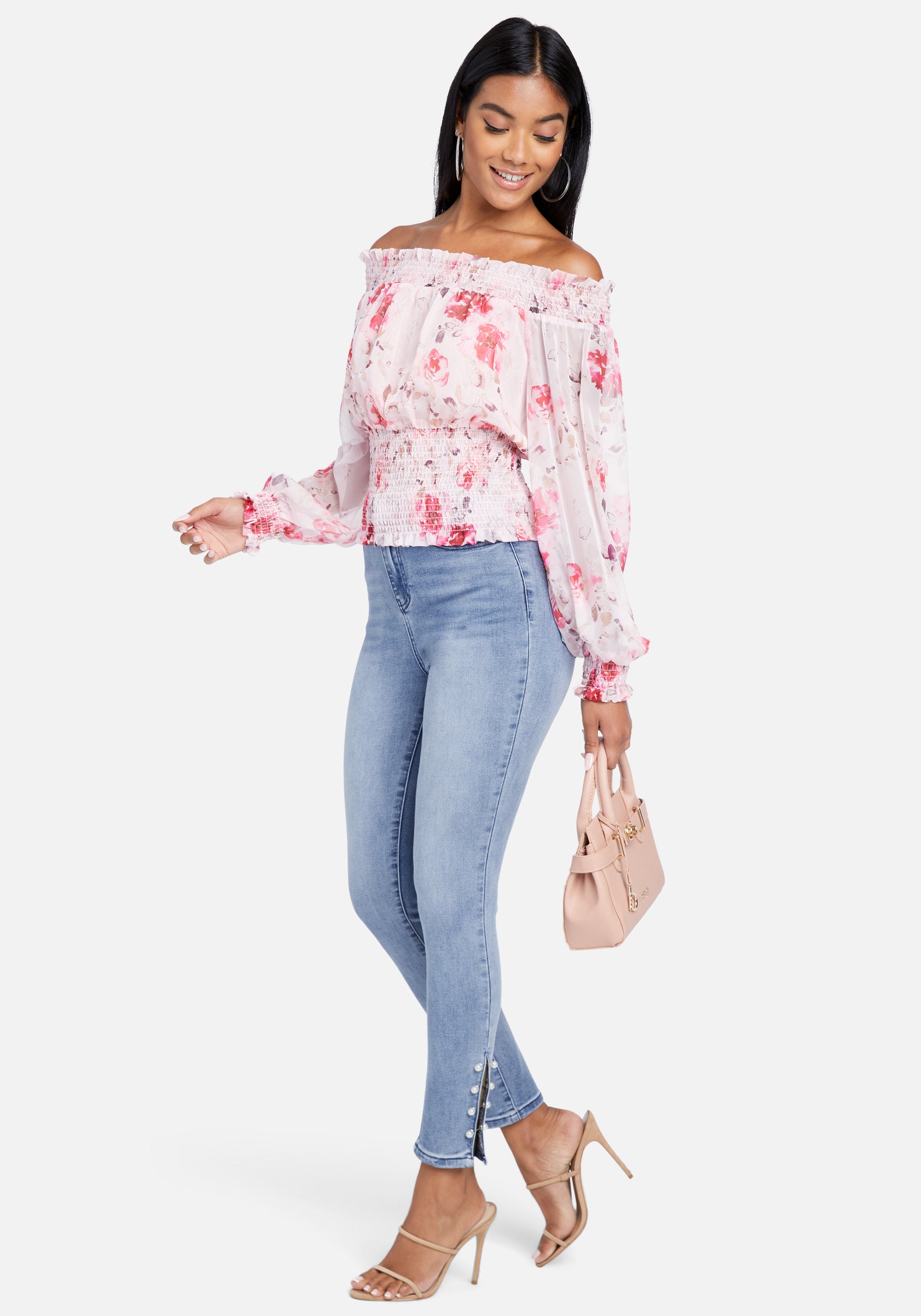 High Waist Skinny Pearl Detail Ankle Jean