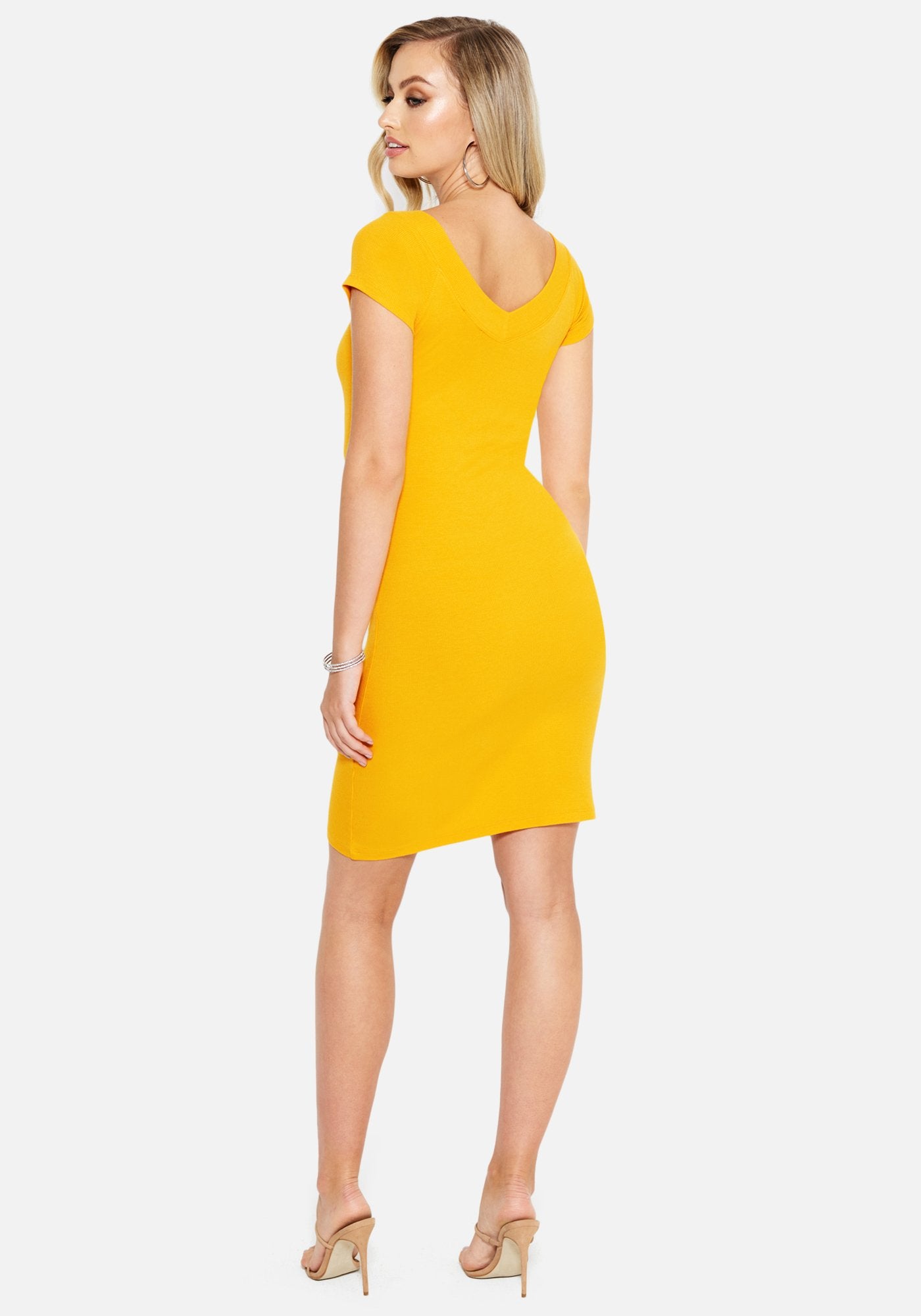 Crystal Logo Short Sleeve Double V-Neck Dress