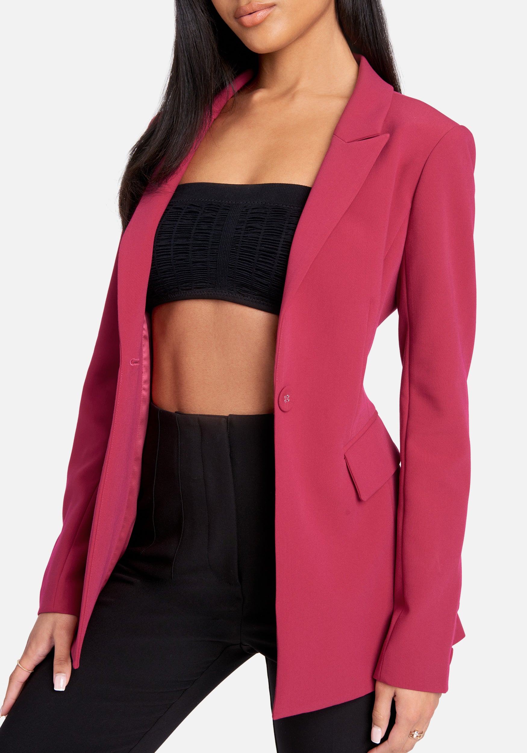 Woven Twill Fitted One Button Long Jacket