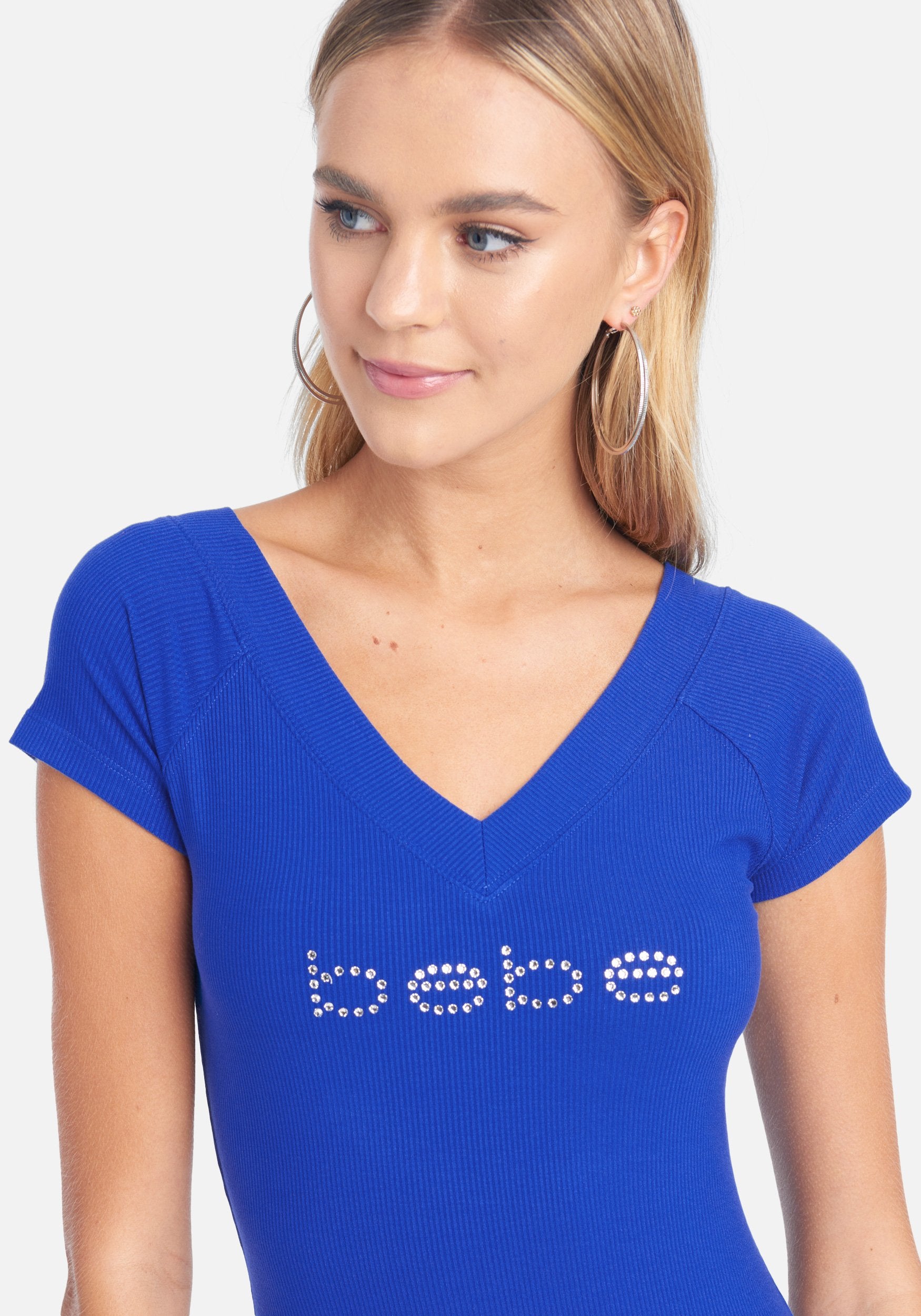 Crystal Logo Short Sleeve Double V-Neck Dress
