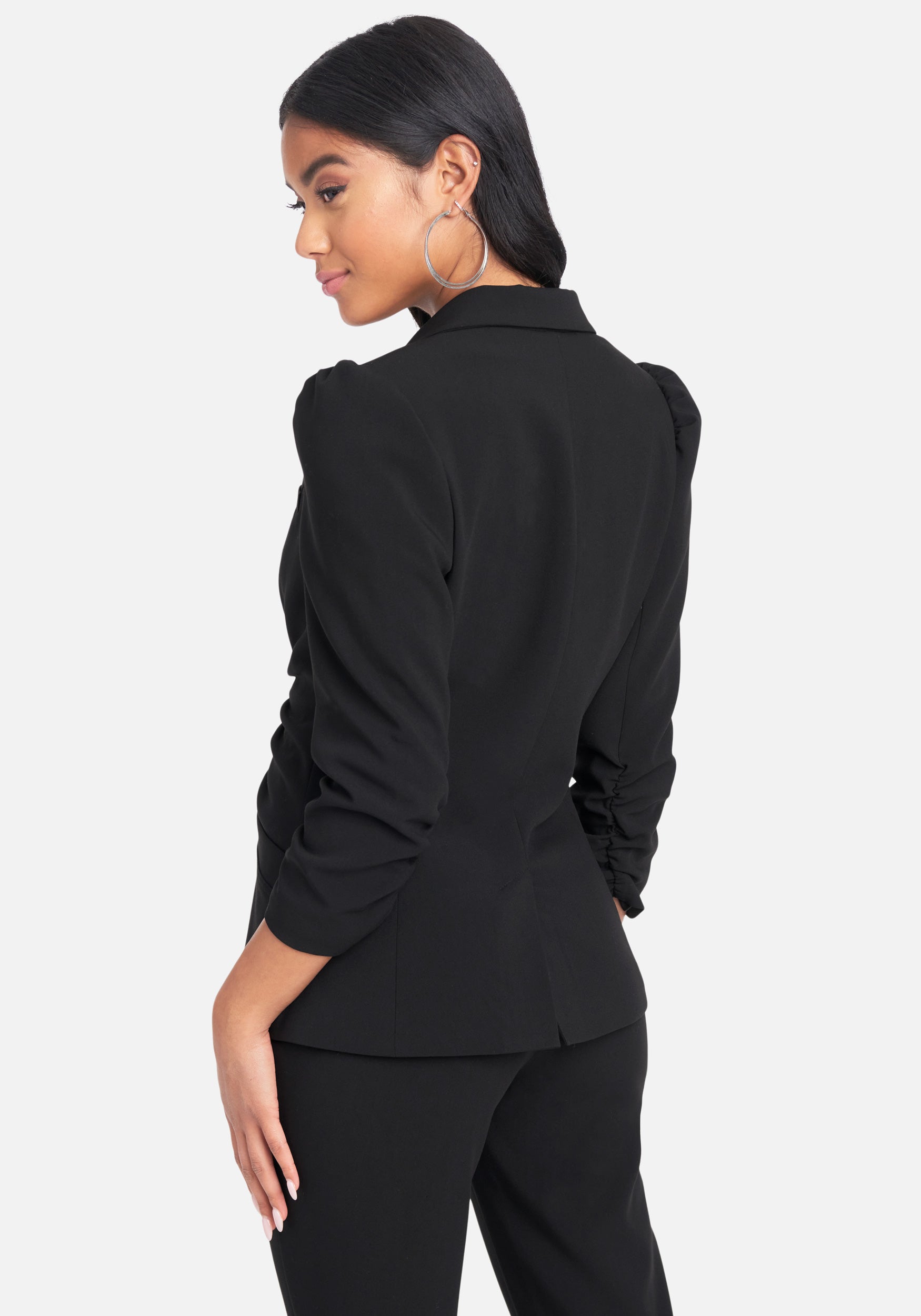 Ruched Detail Stretch Twill Blazer