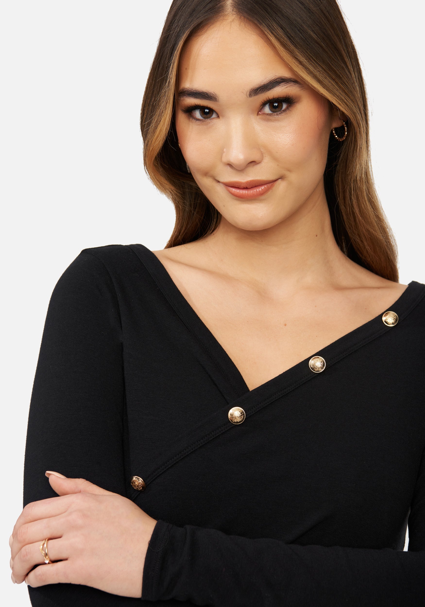 Off Shoulder Button Knit Mini Dress