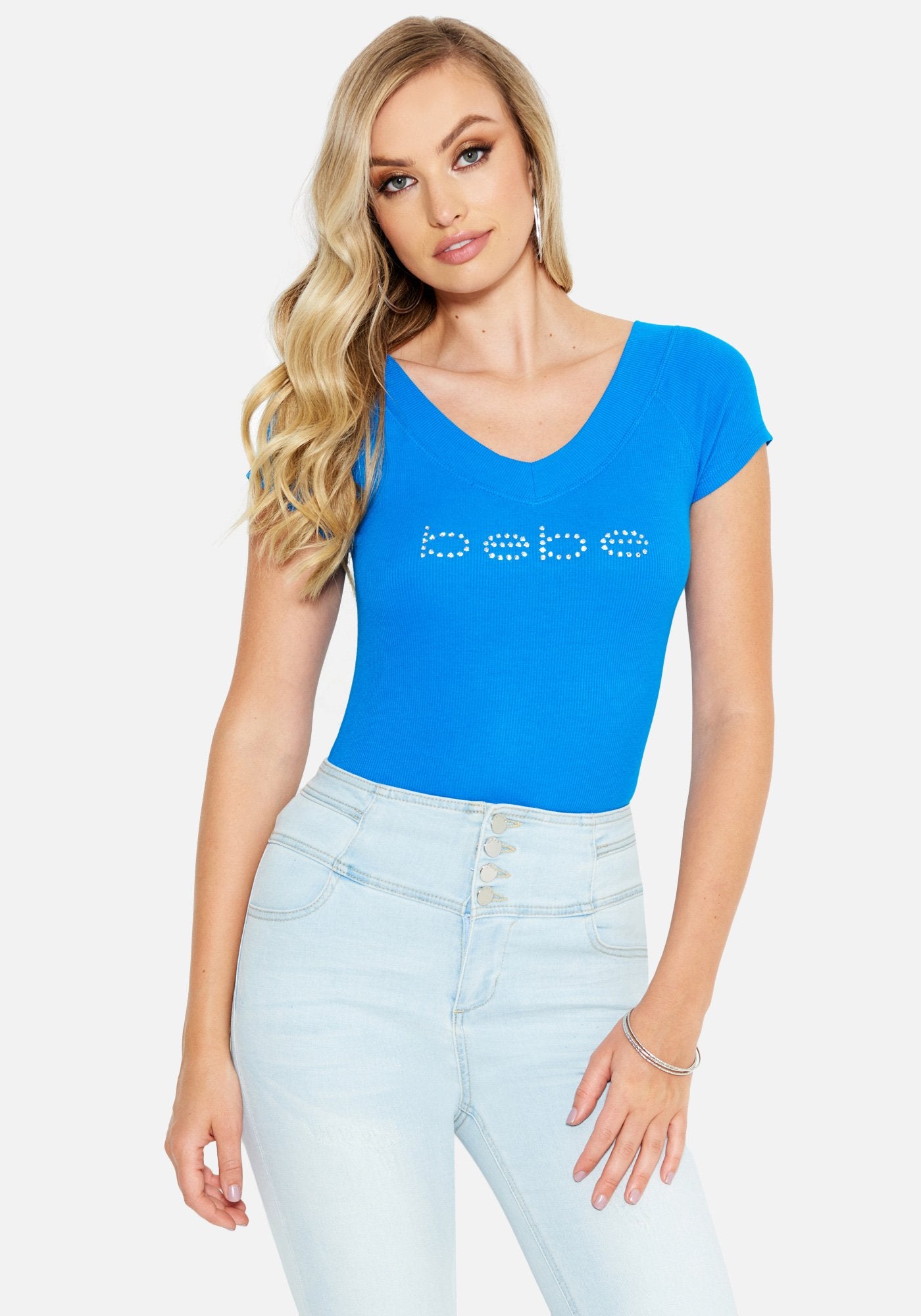 Crystal Logo Double V-Neck Short Sleeve Tee