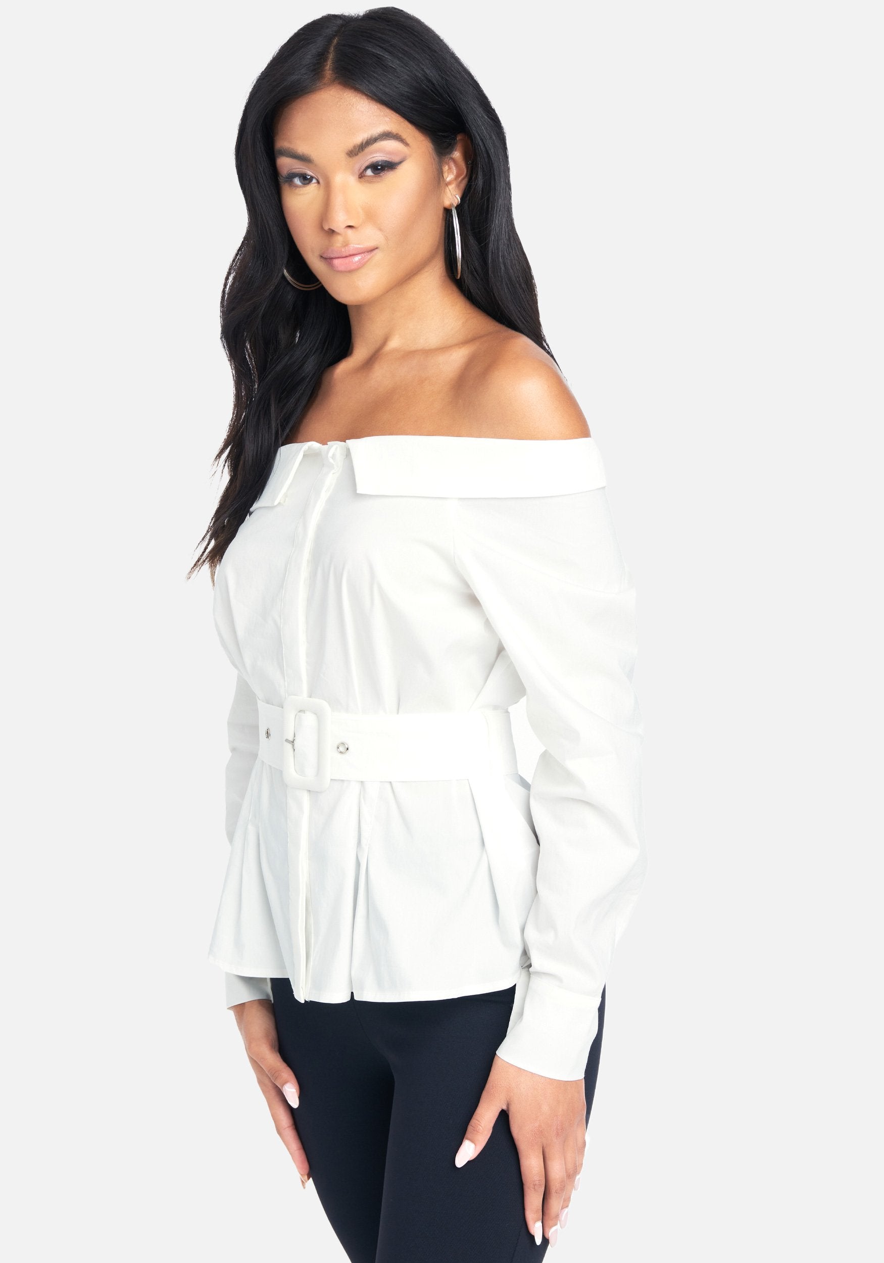 Belted Off The Shoulder Poplin Top