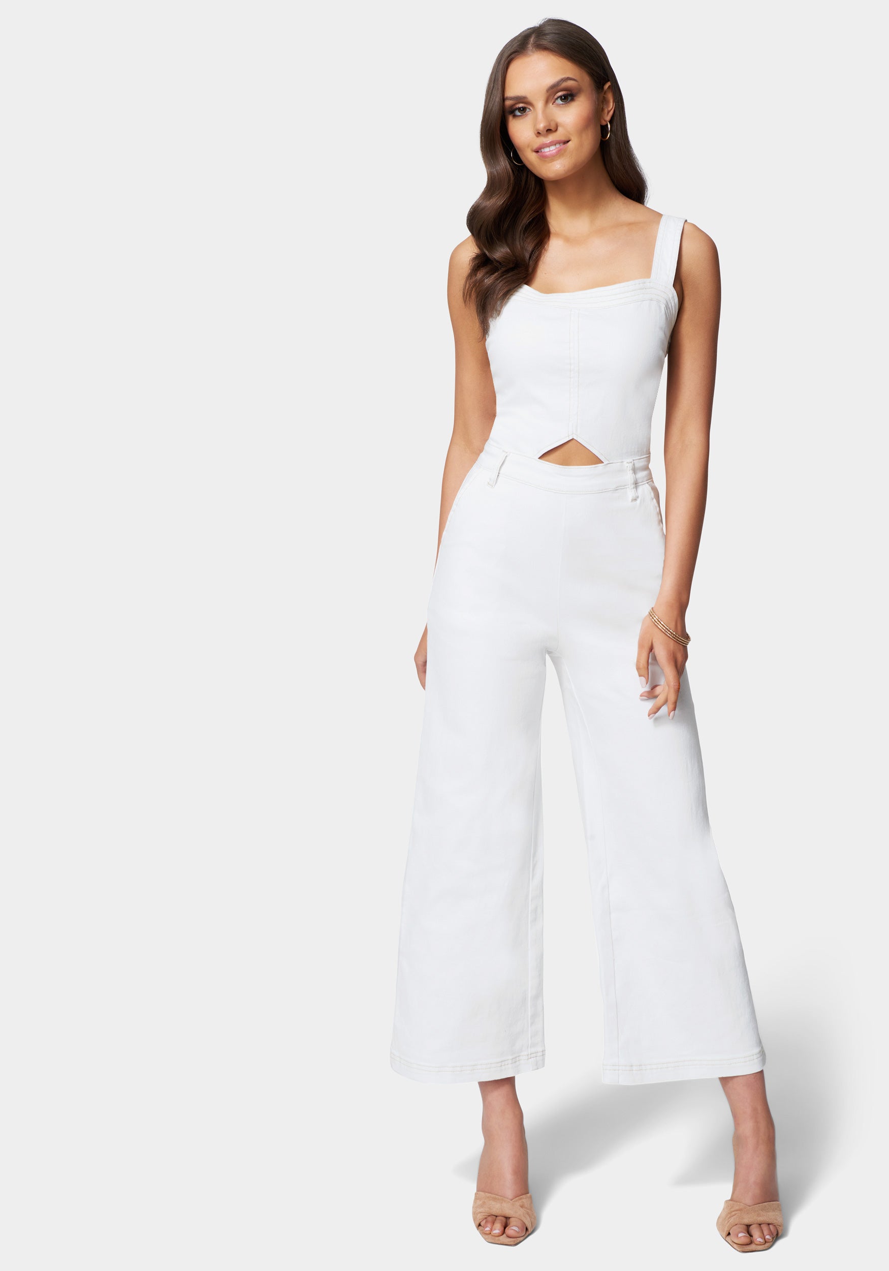 Side Cut Out Wide Leg Denim Jumpsuit