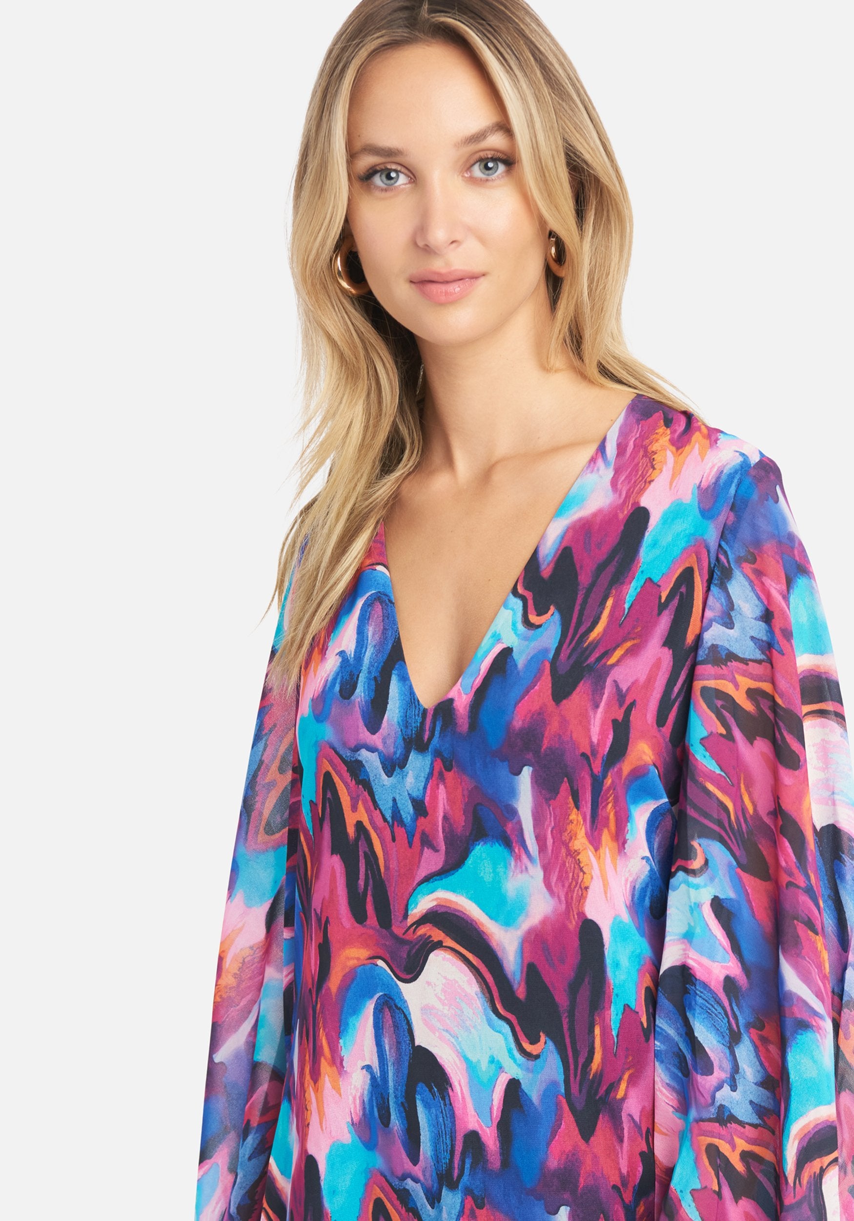Long Sleeve Printed Trapeze Dress