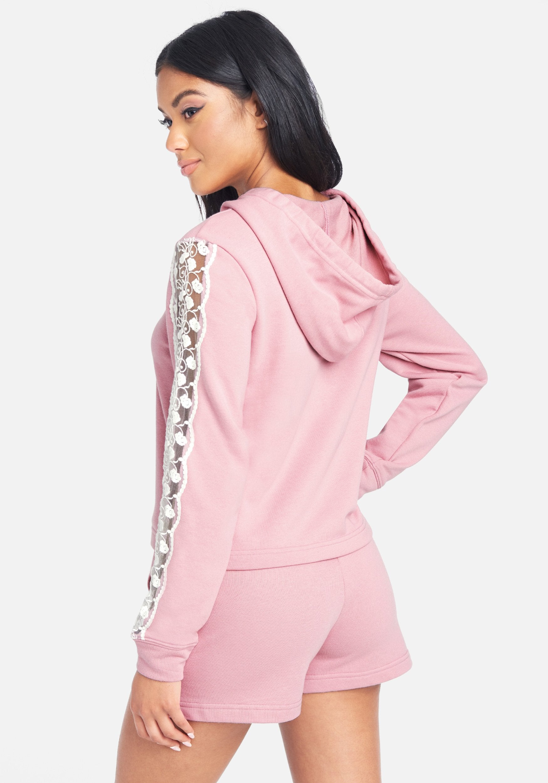 Bebe Logo French Terry & Lace Hoodie