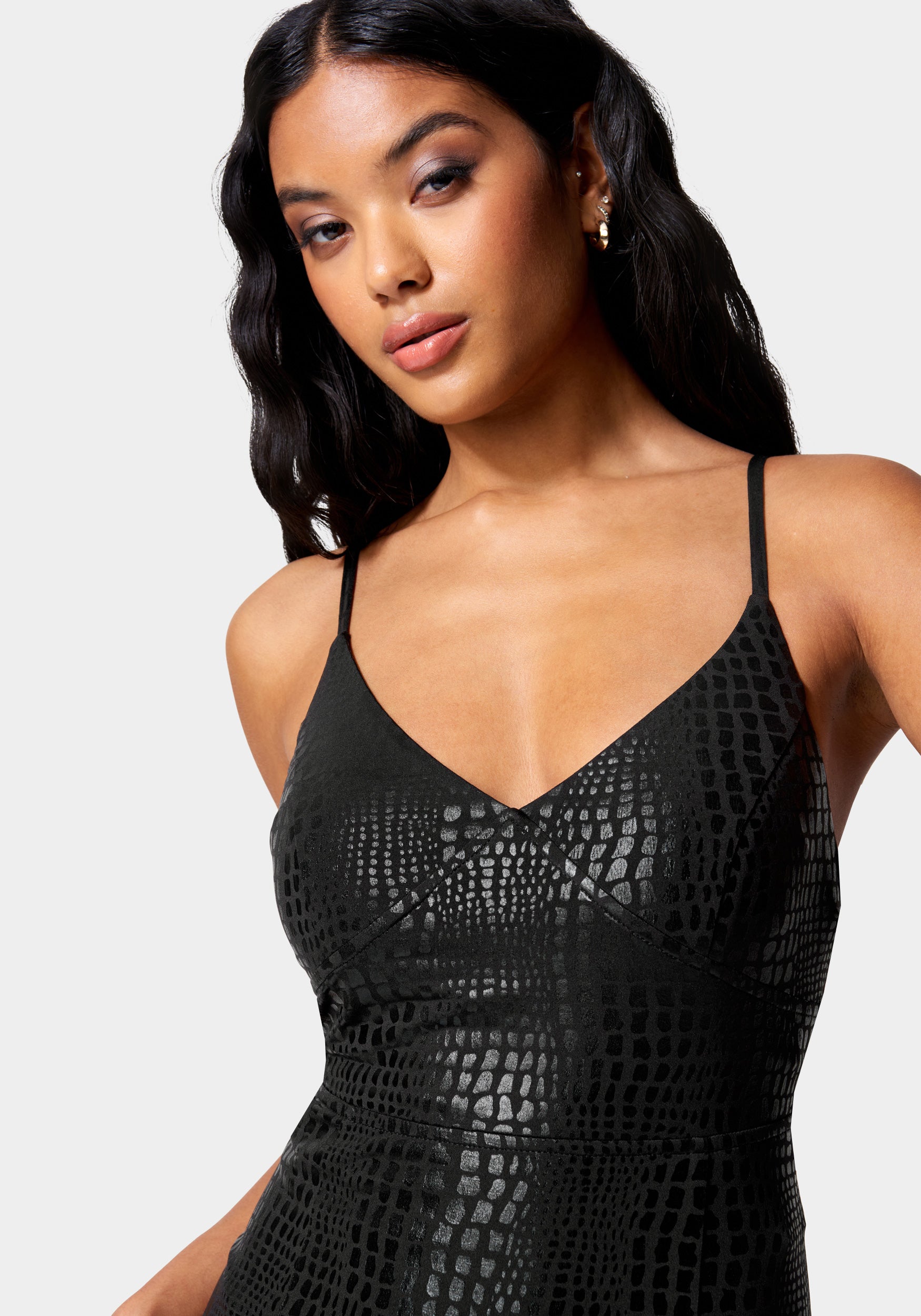 Coated Faux Croc Mini Dress