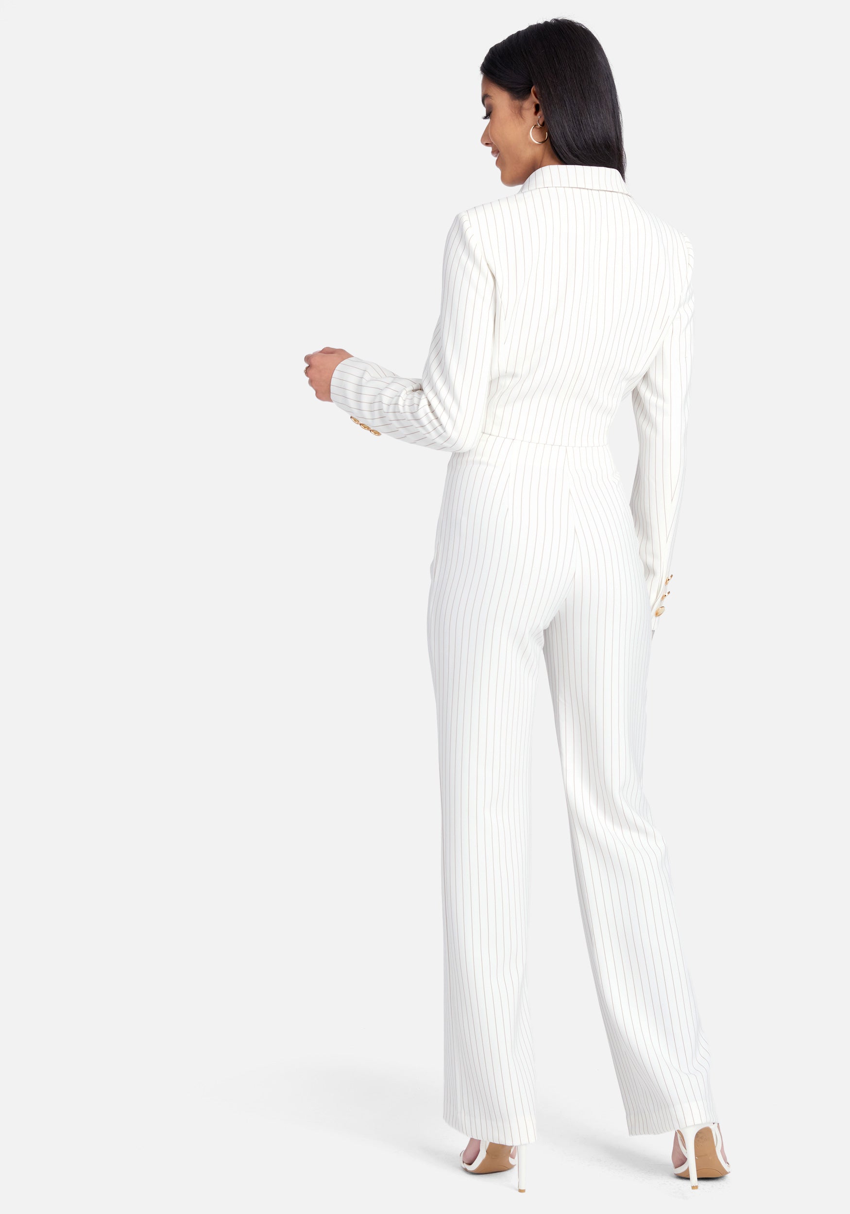 Stripe Twill High Waist Wide Leg Pant