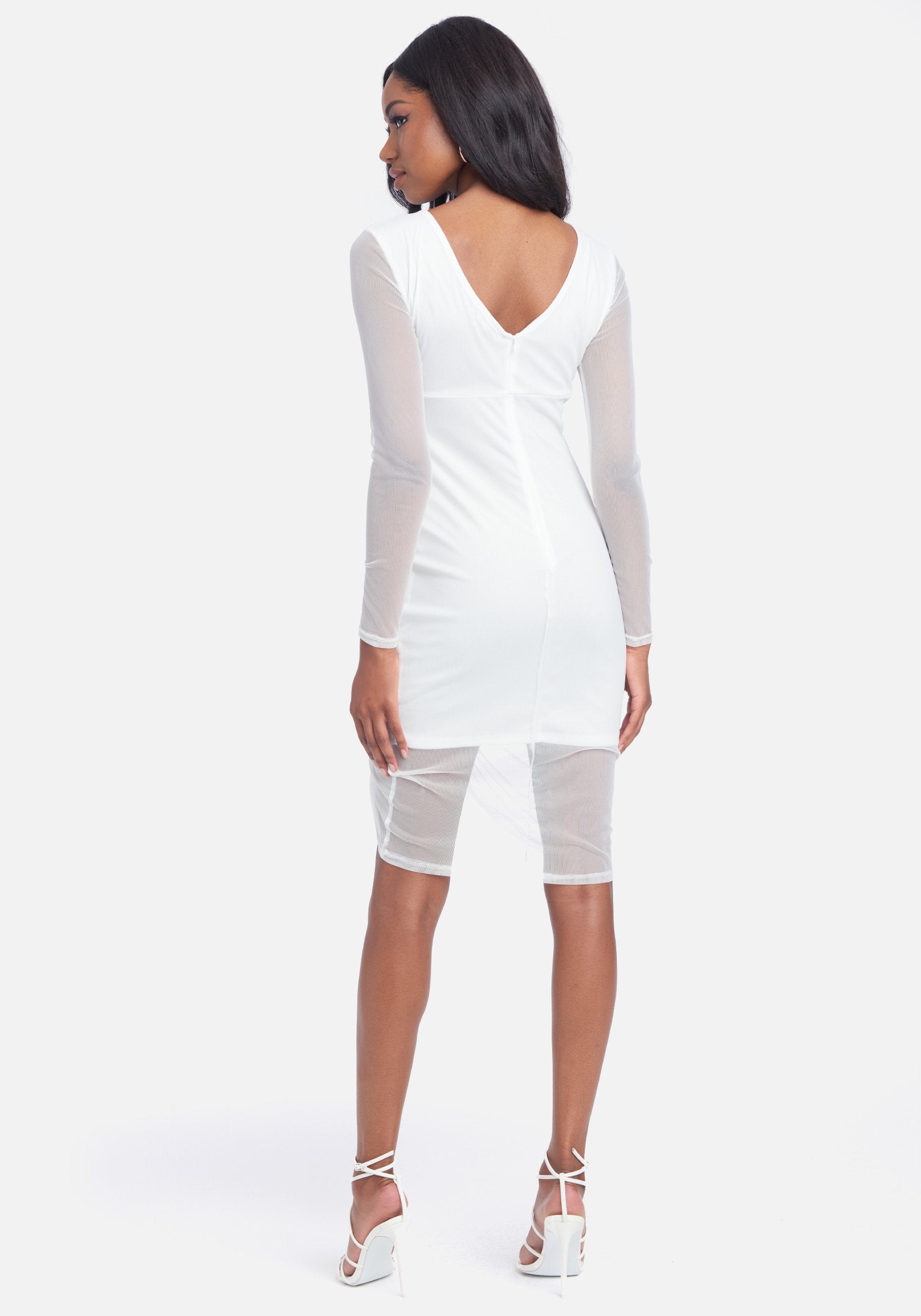Long Sleeve Mesh Ruched Dress