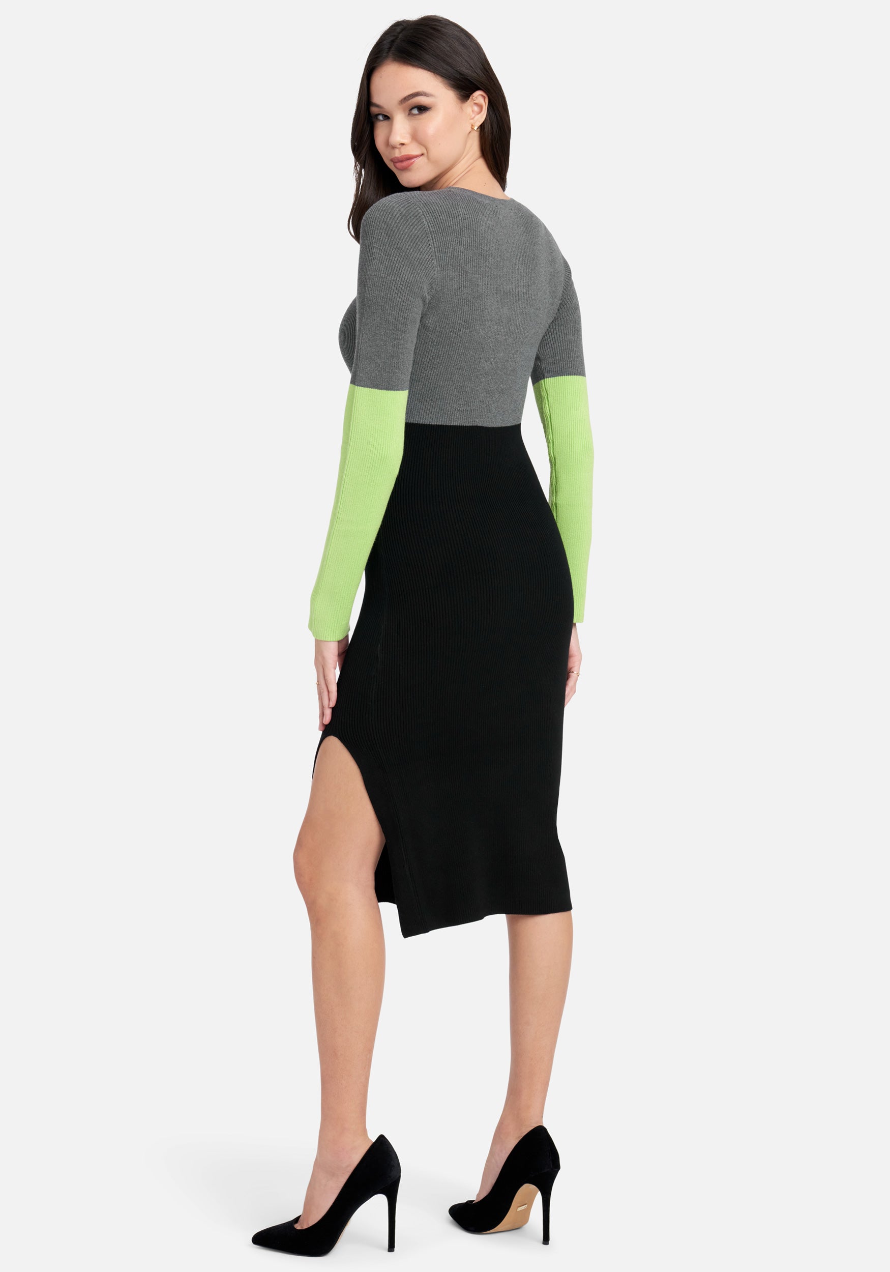 Two-Tone Slit Leg Sweater Dress