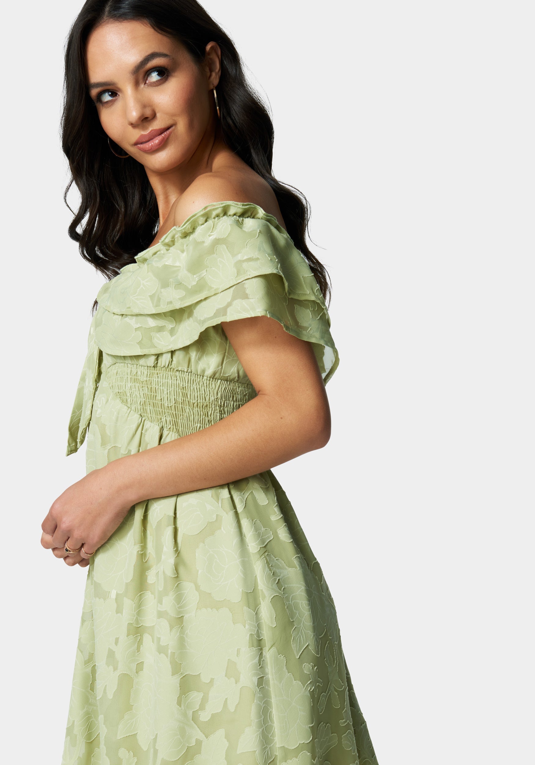 Double Ruffle Jacquard Flare Dress