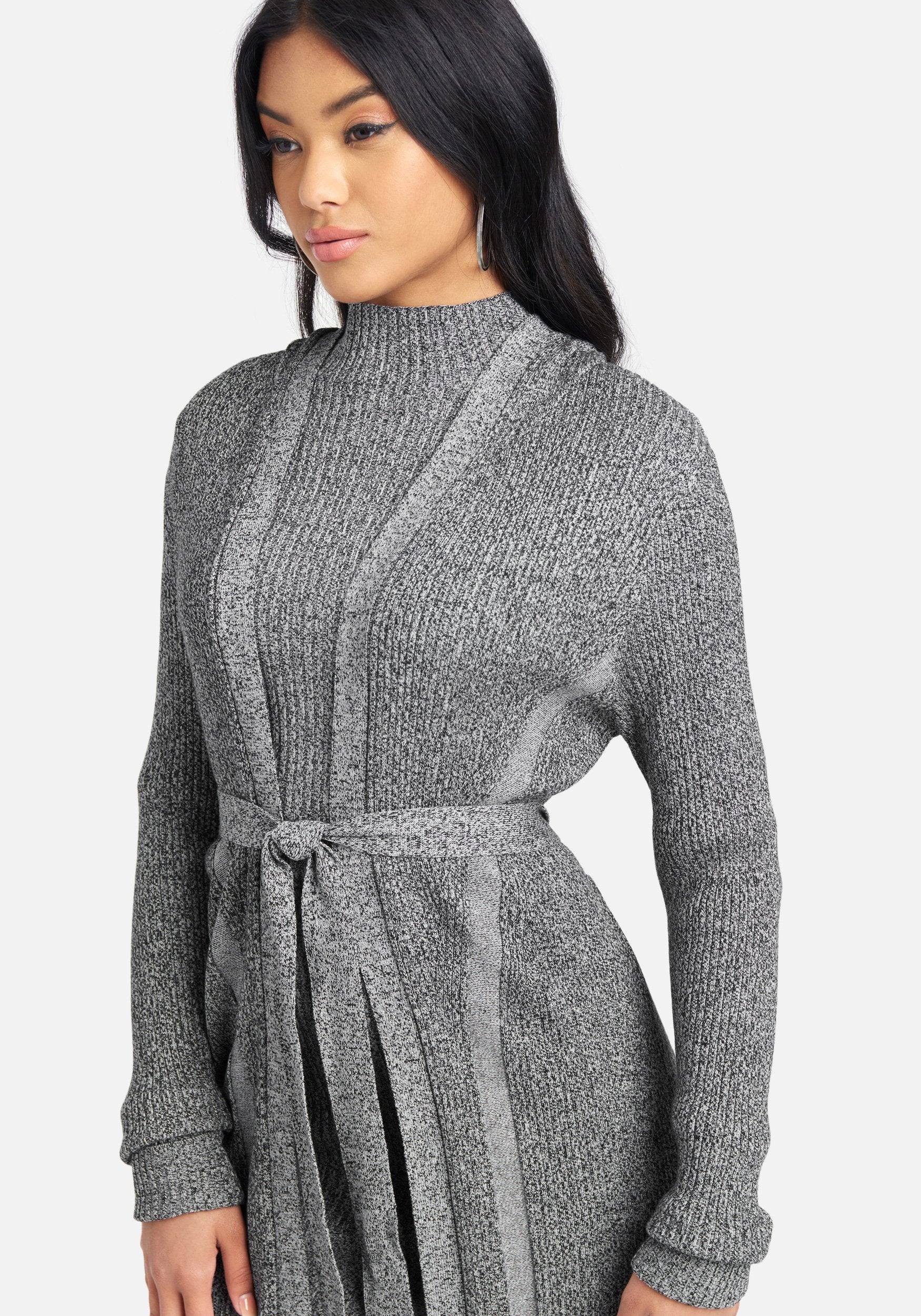 Mélange Knit Hooded Sweater Cardigan