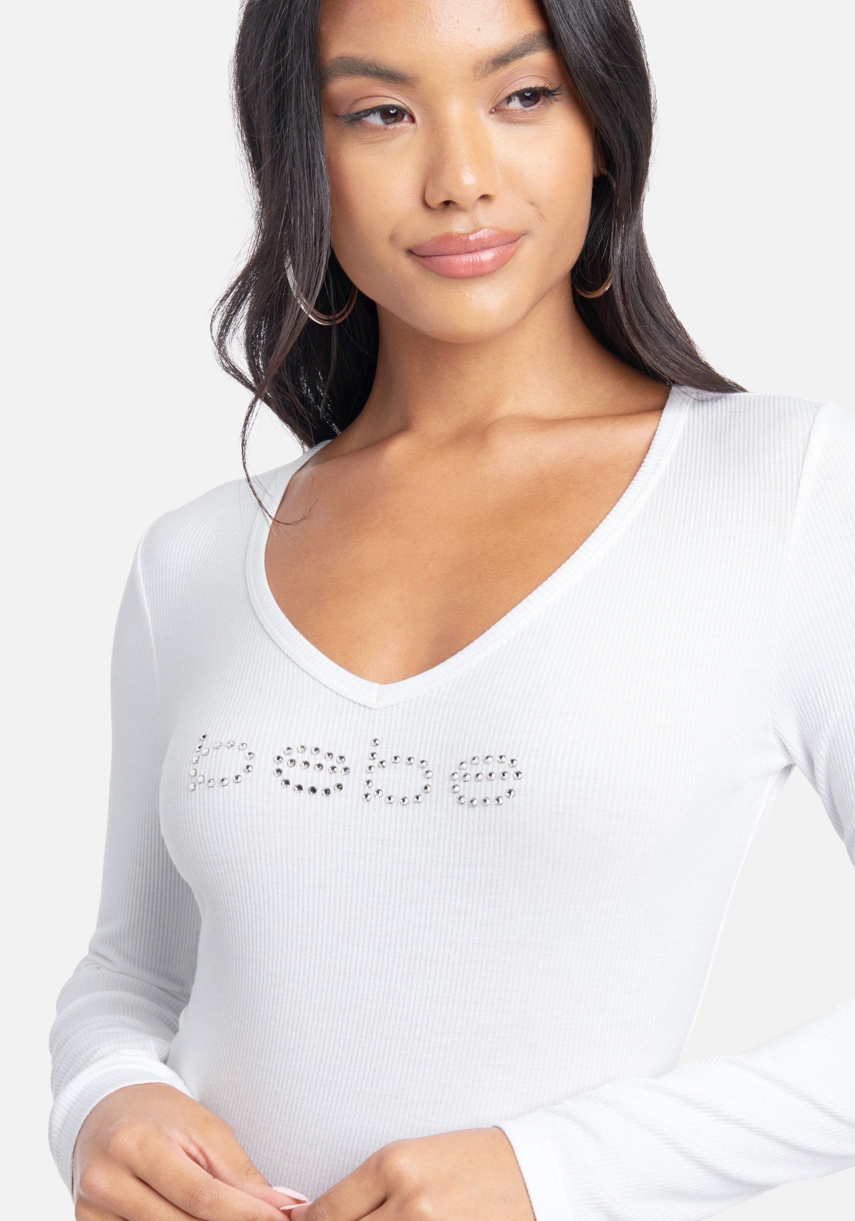 Crystal Logo V-Neck Long Sleeve Tee