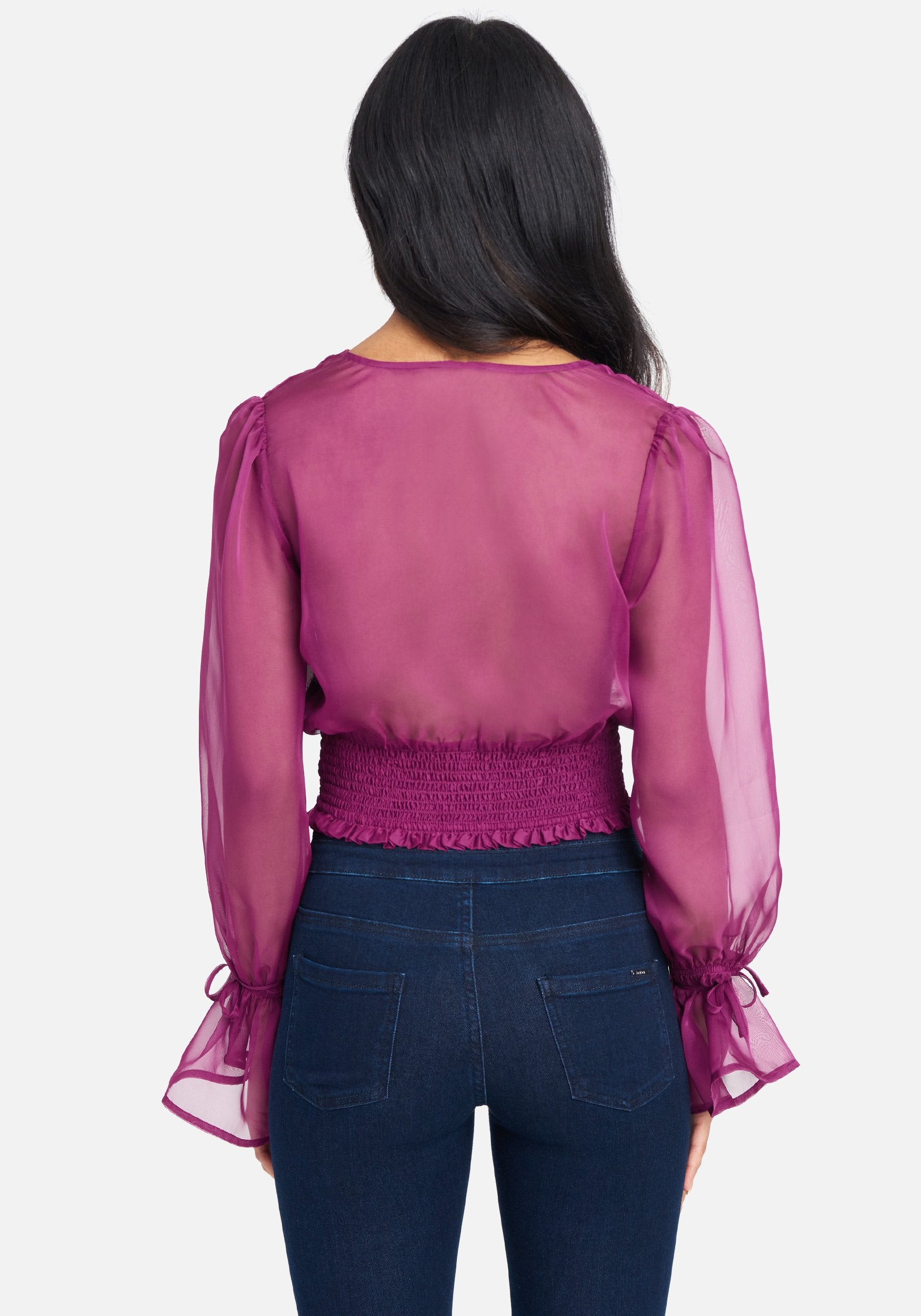 Long Sleeve Surplice Woven Top