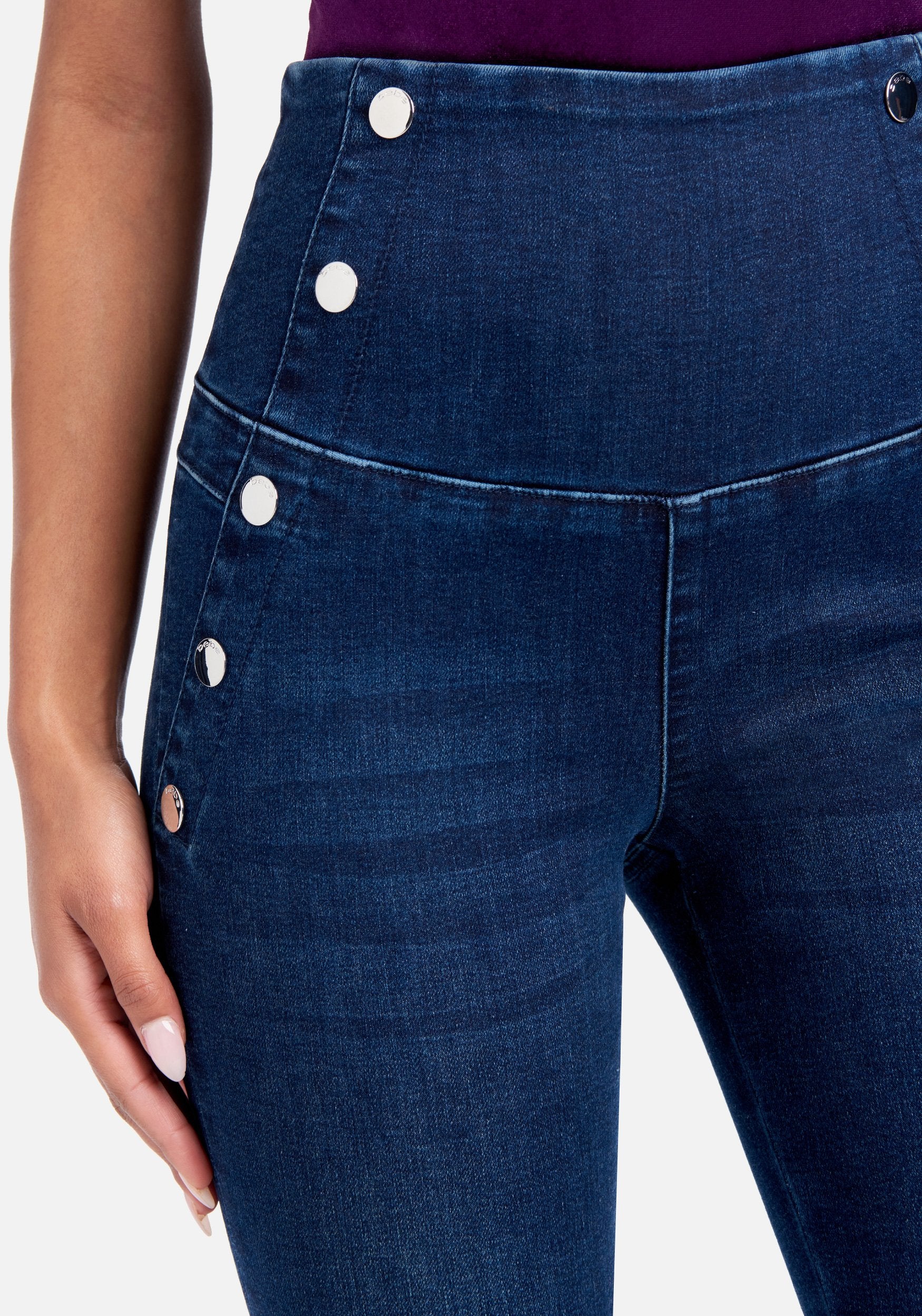 High Waisted Button Detail Skinny Jeans