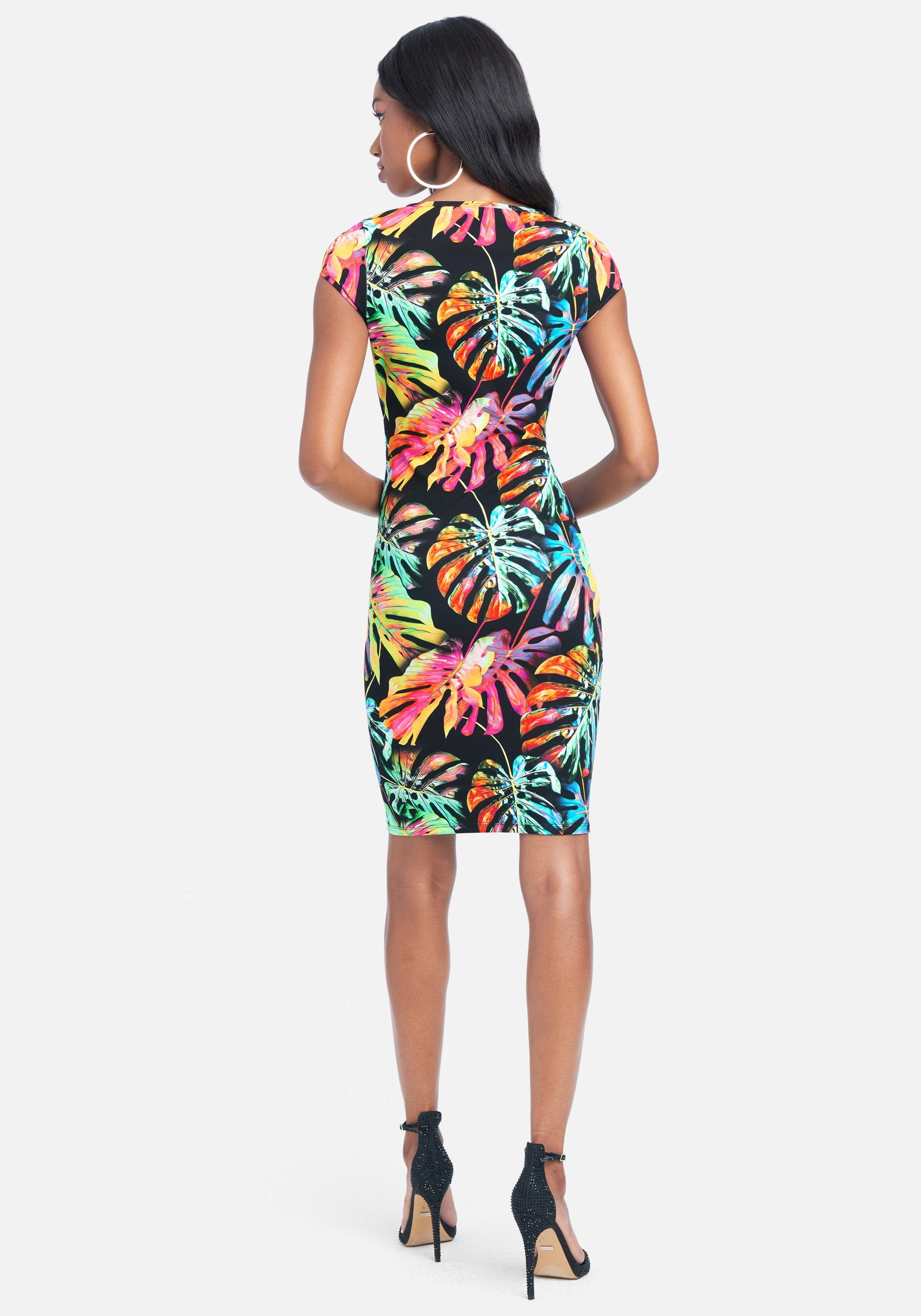 Neon Tropic Print Slit Dress