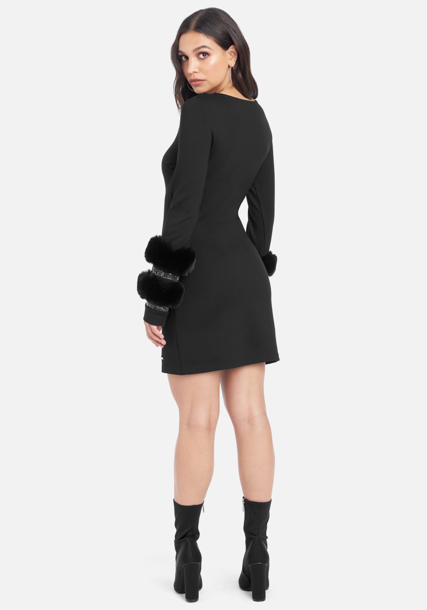 Removable Faux Fur Sleeve Dress