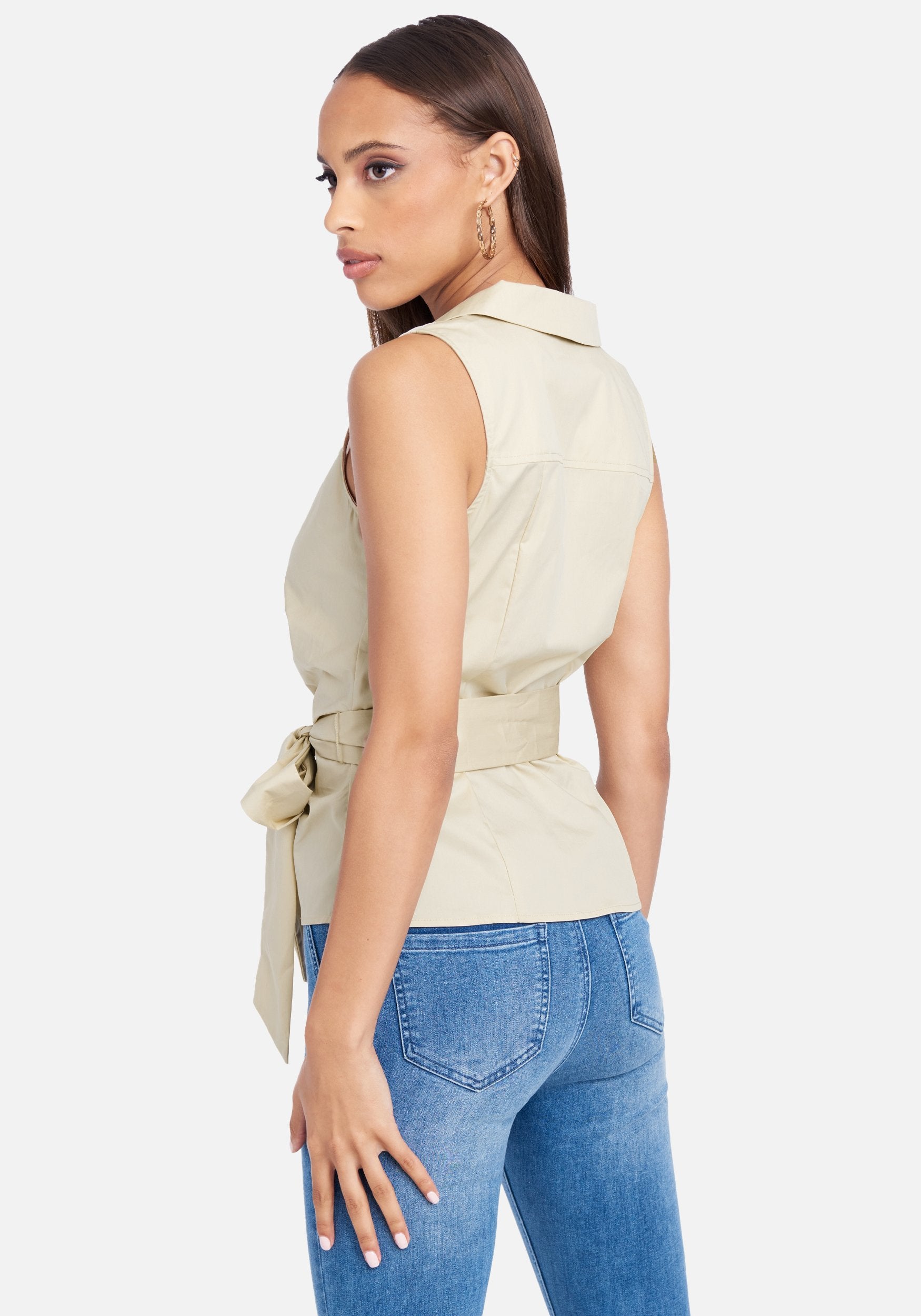 Chiffon Yoke Stretch Poplin Blouse