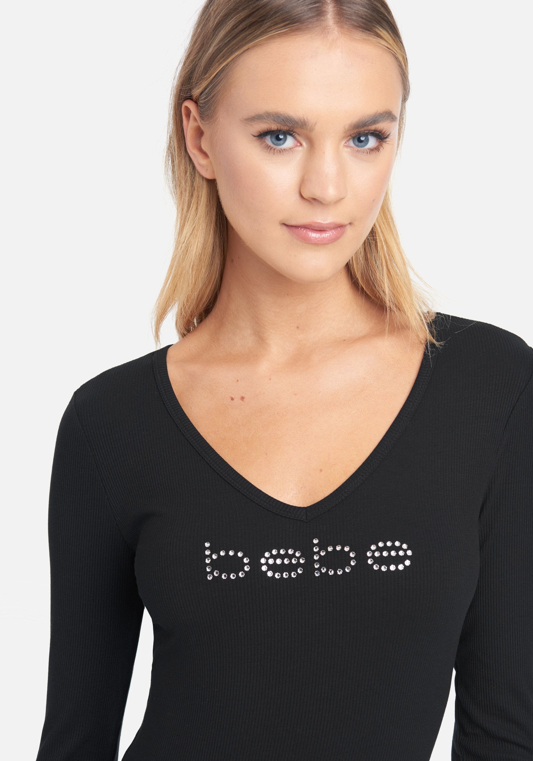 Crystal Logo V-Neck Long Sleeve Tee