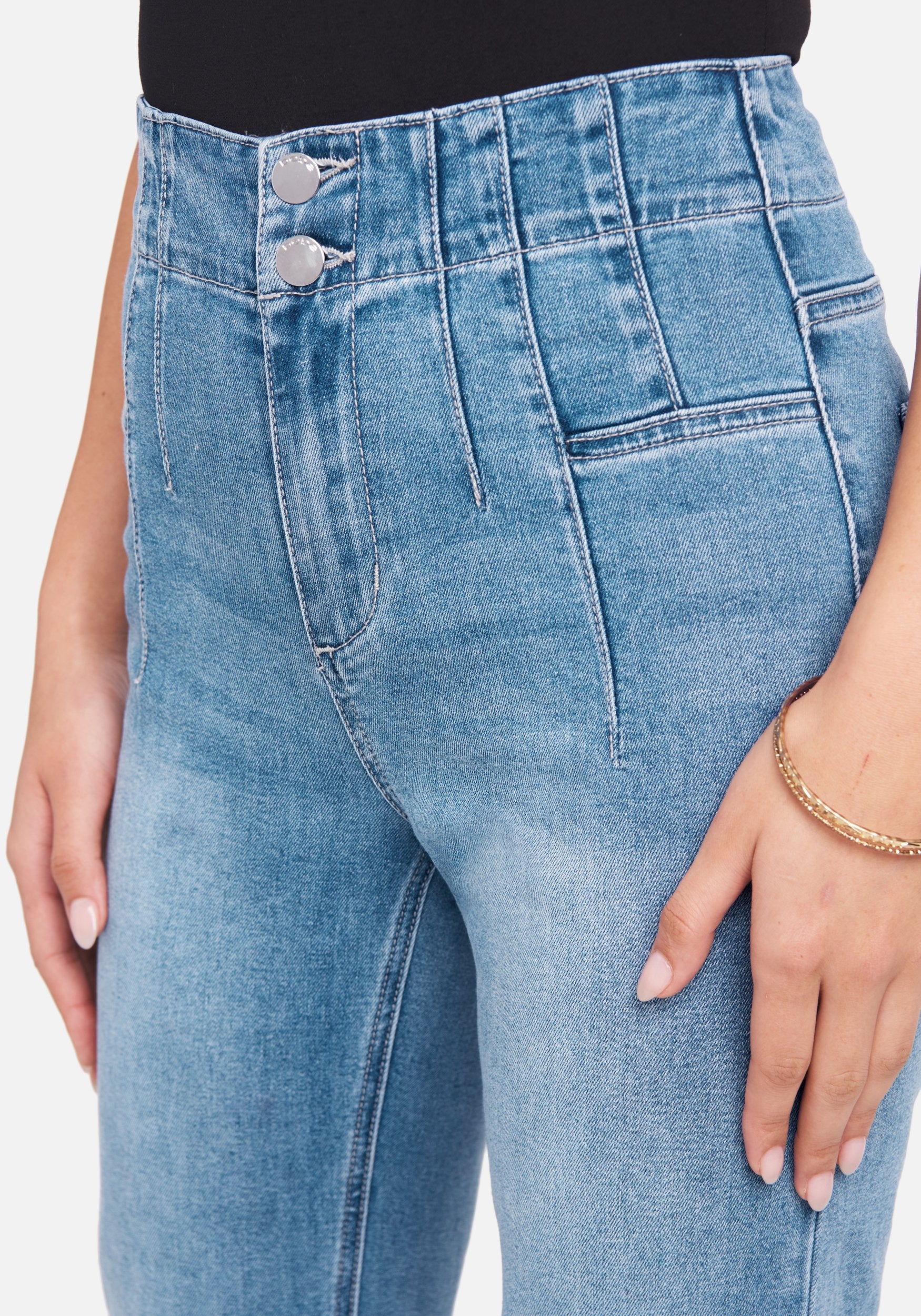 High Rise Front Pleating Straight Leg Jeans