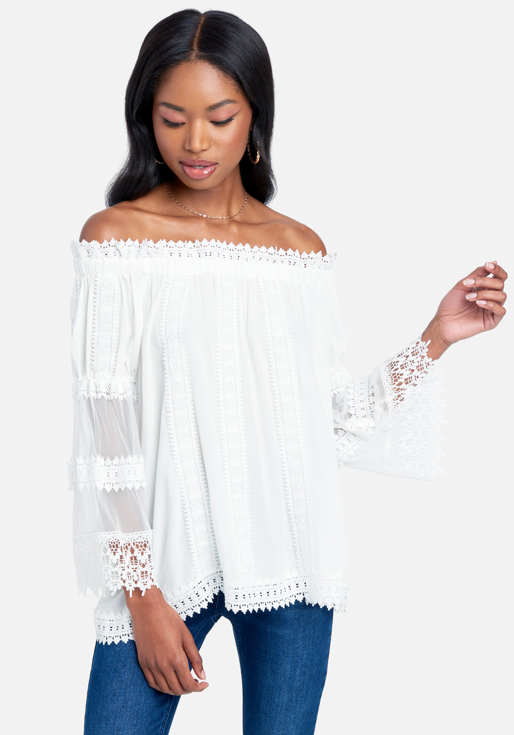 Off Shoulder Embroidered Trim Top