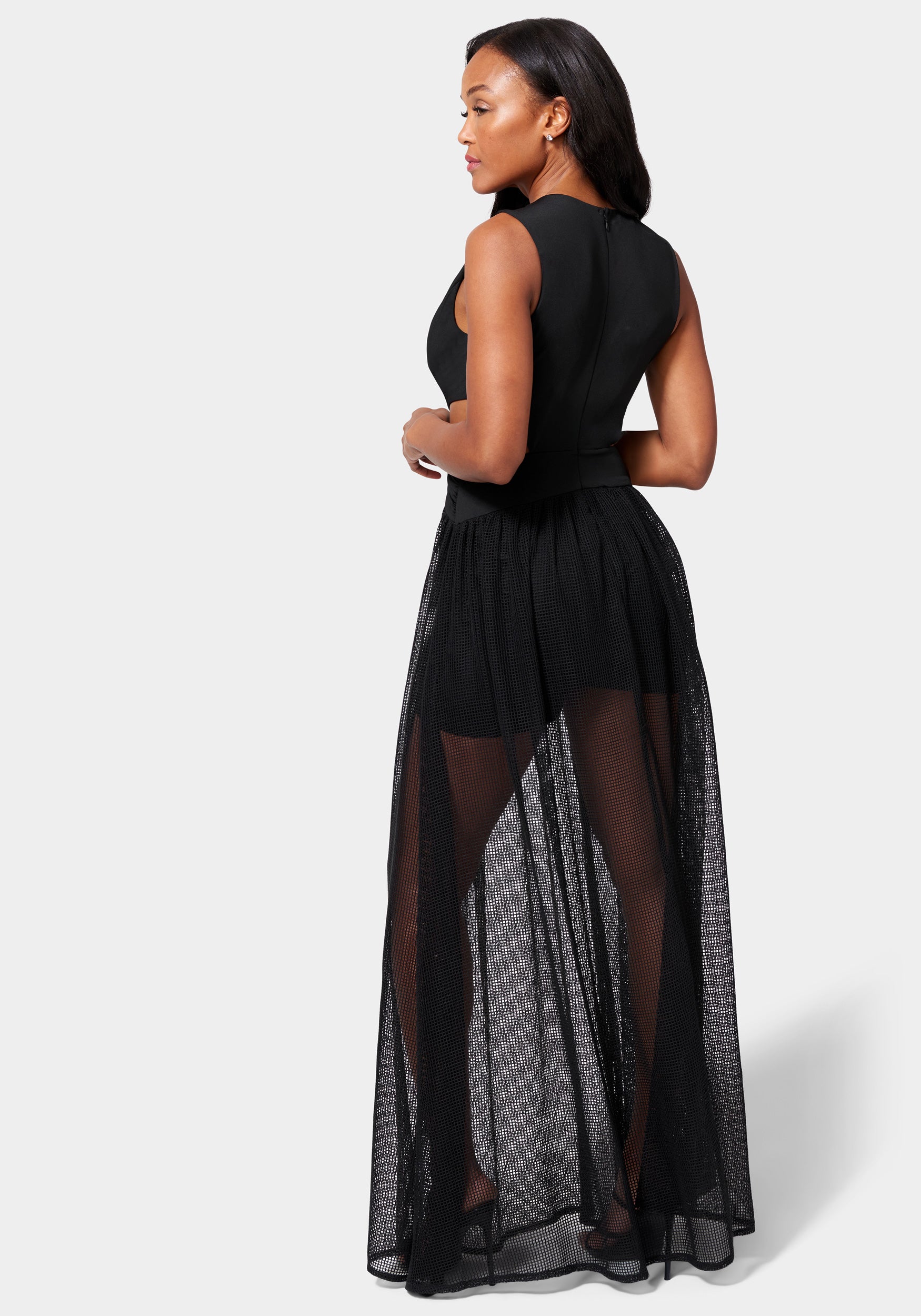 Mesh Deep V Buckle Gown
