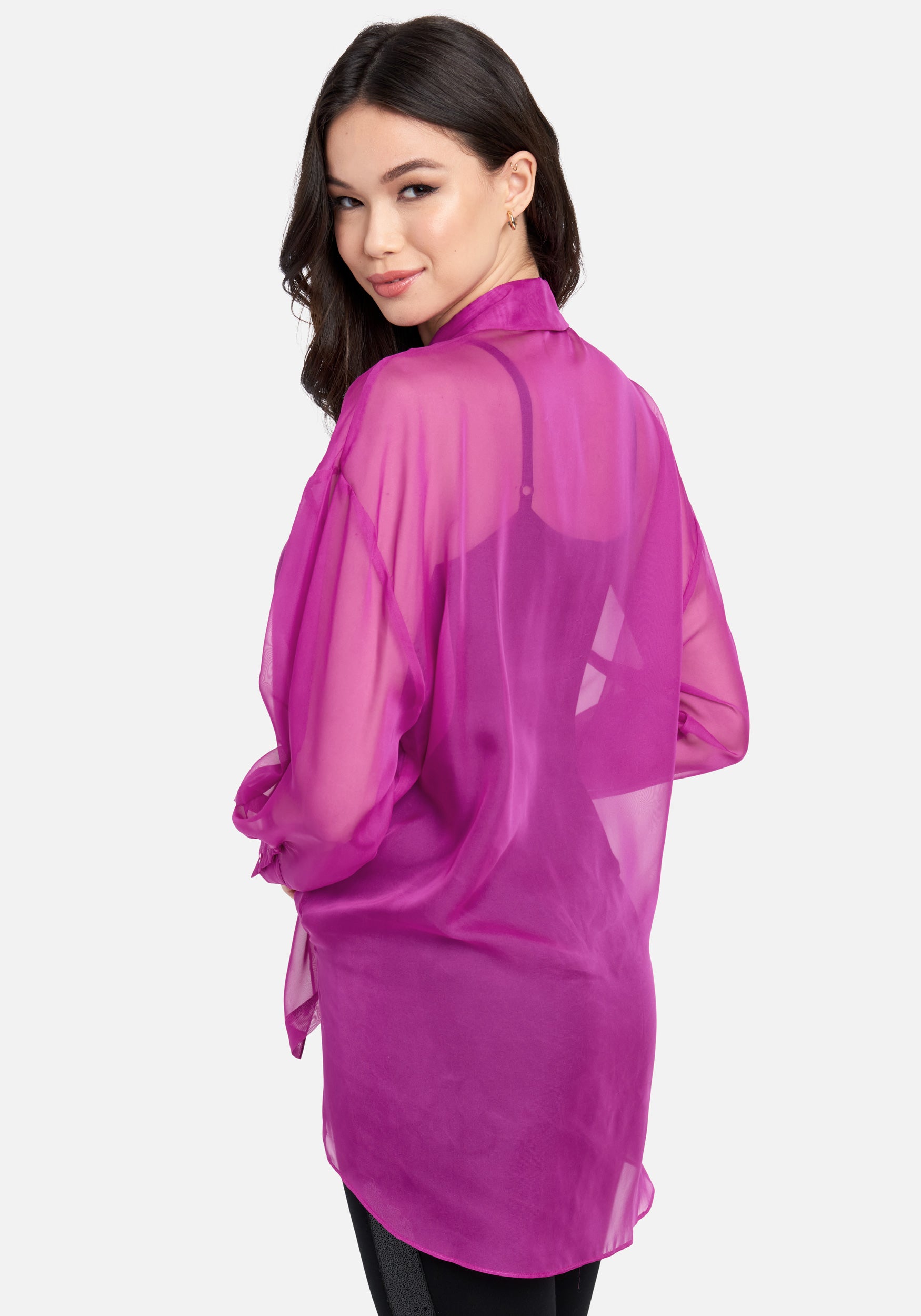 Loose Fit Long Button Down Drop Shoulder Blouse