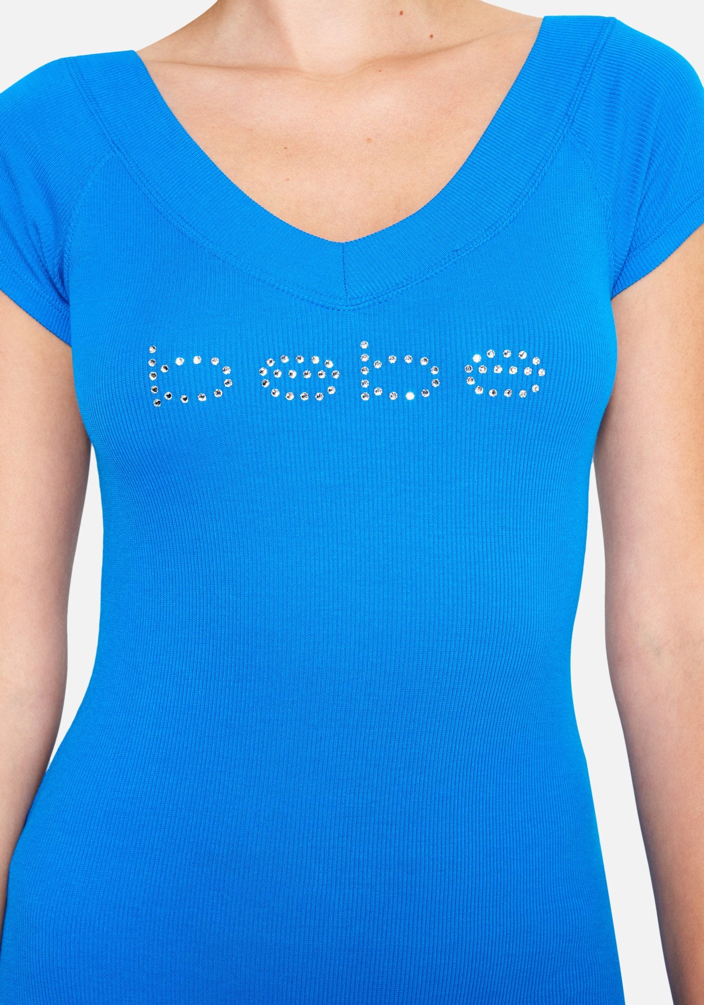 Crystal Logo Short Sleeve Double V-Neck Dress