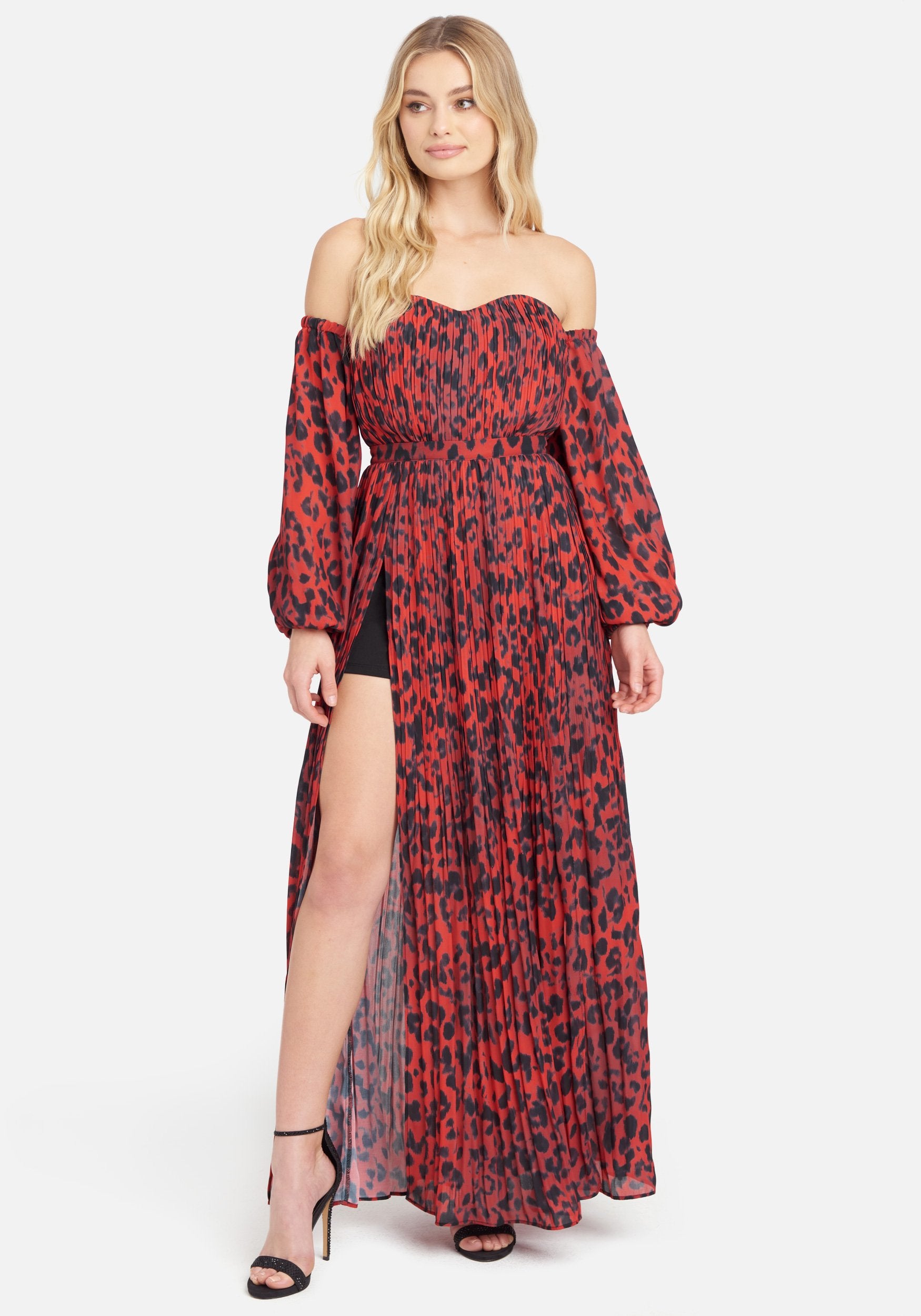 Off the Shoulder Front Slit Maxi Dress