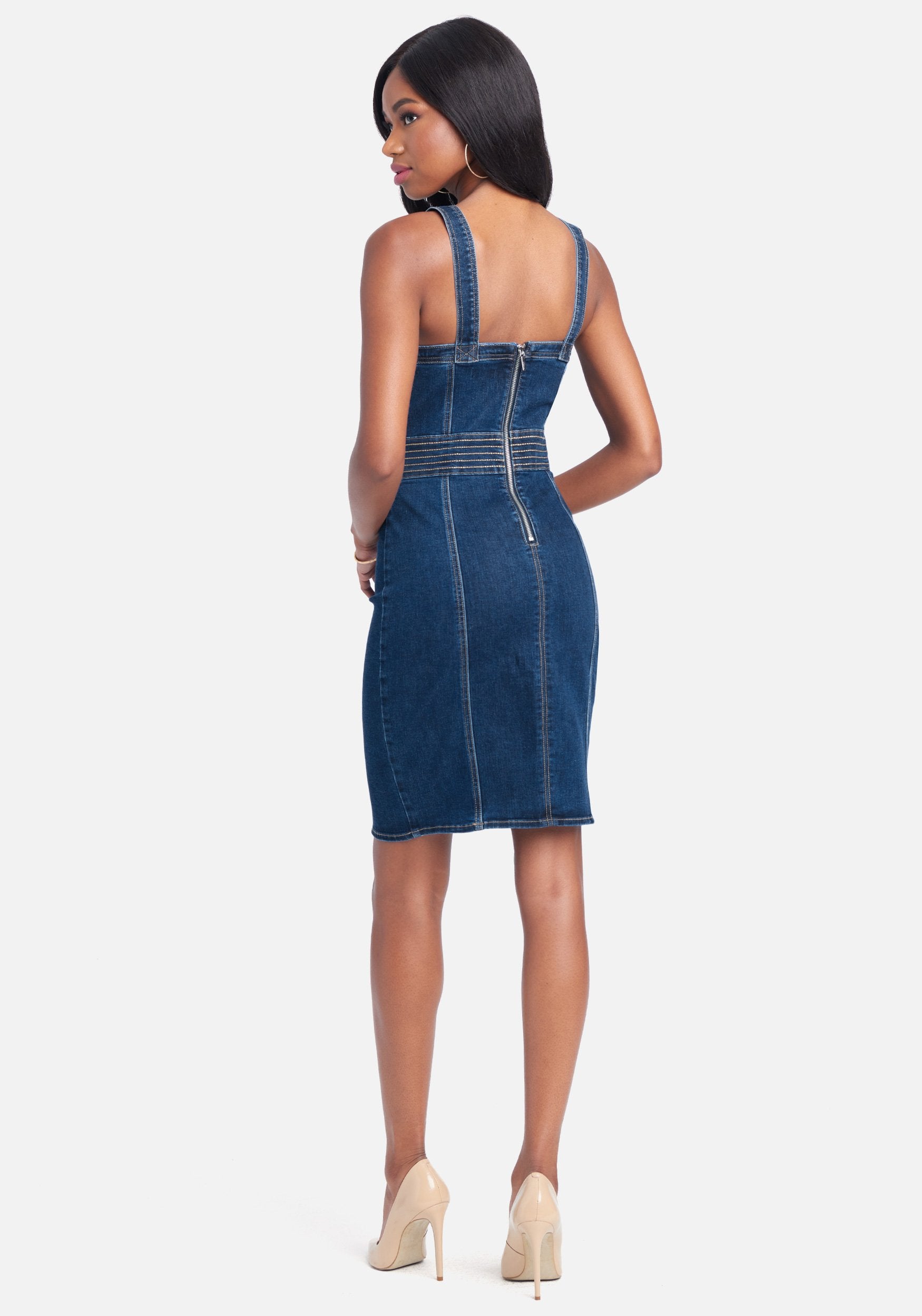 Multi Stitch Body Contour Denim Dress