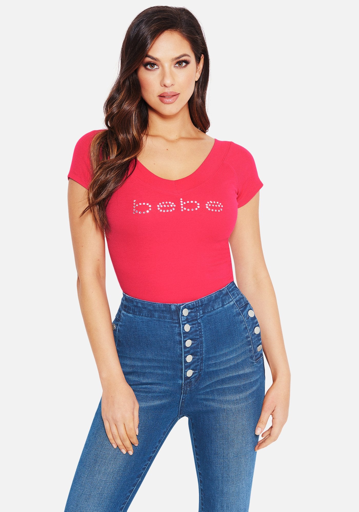 Crystal Logo Double V-Neck Short Sleeve Tee
