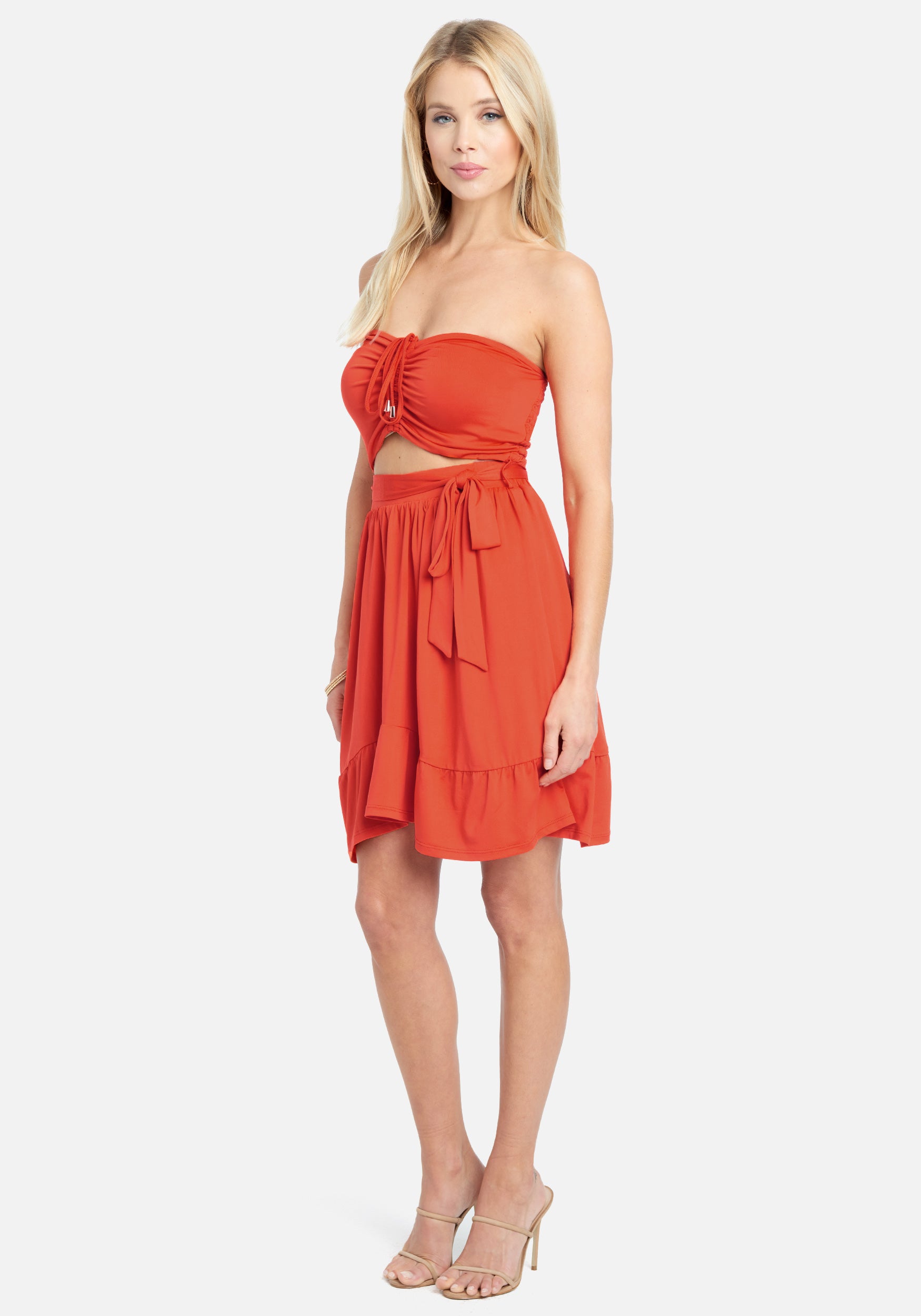 Strapless Tie Front Flare Dress