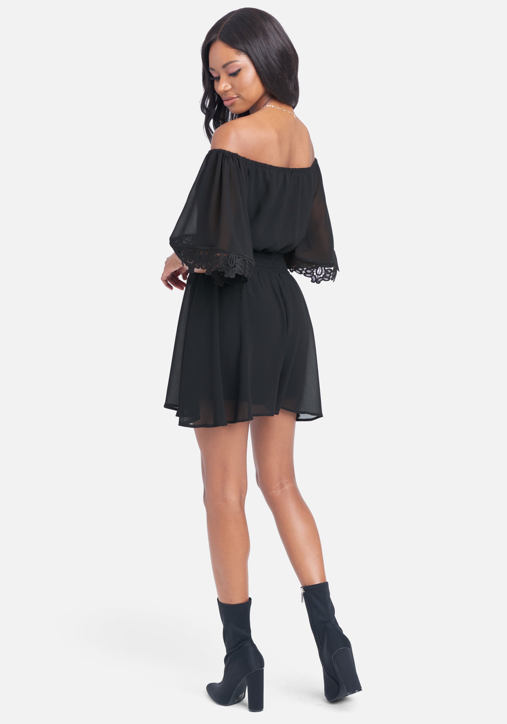 Off Shoulder Lace Detail Romper