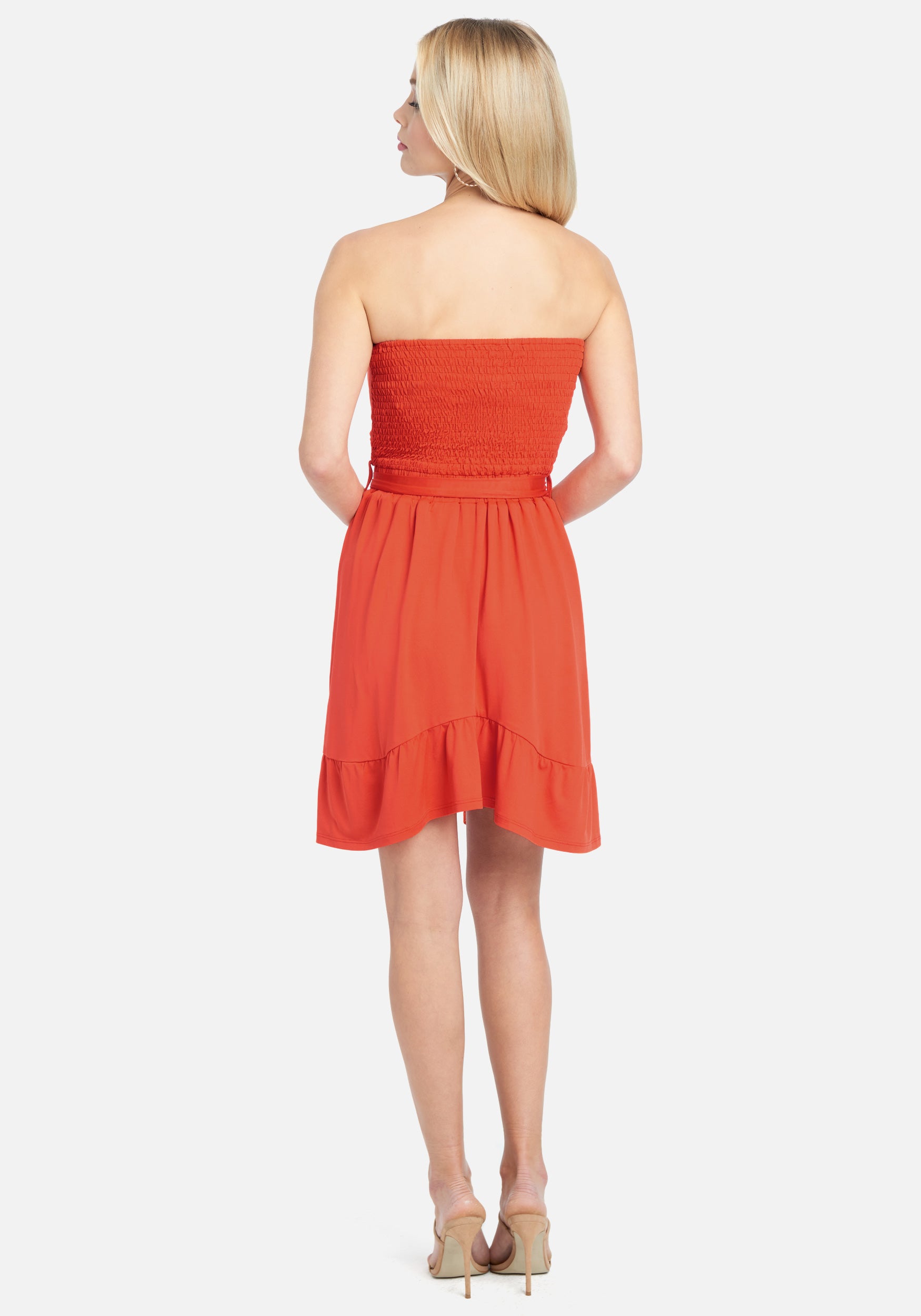 Strapless Tie Front Flare Dress