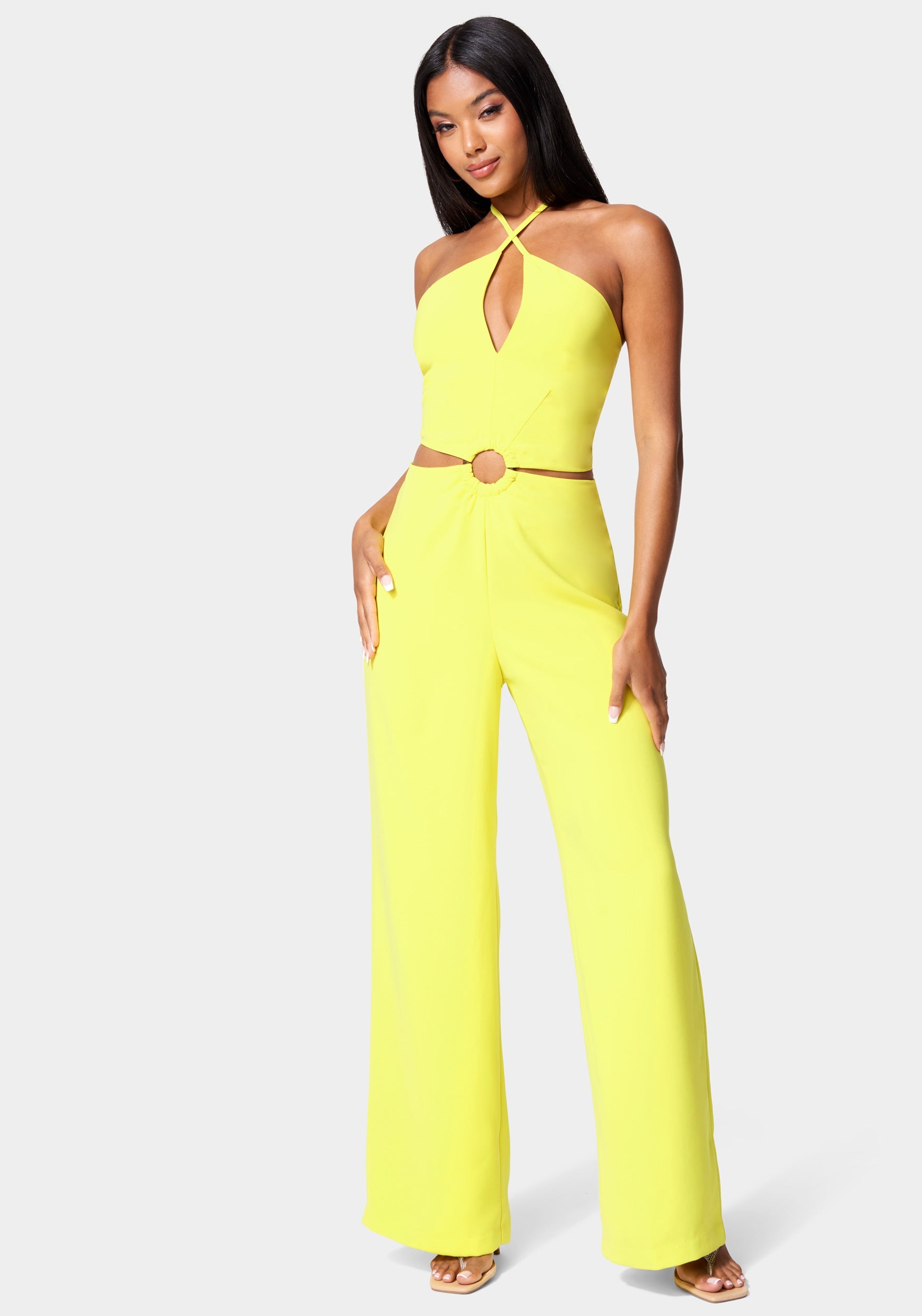 Halter Ring Detail Cut Out Wide Leg Jumpsuit